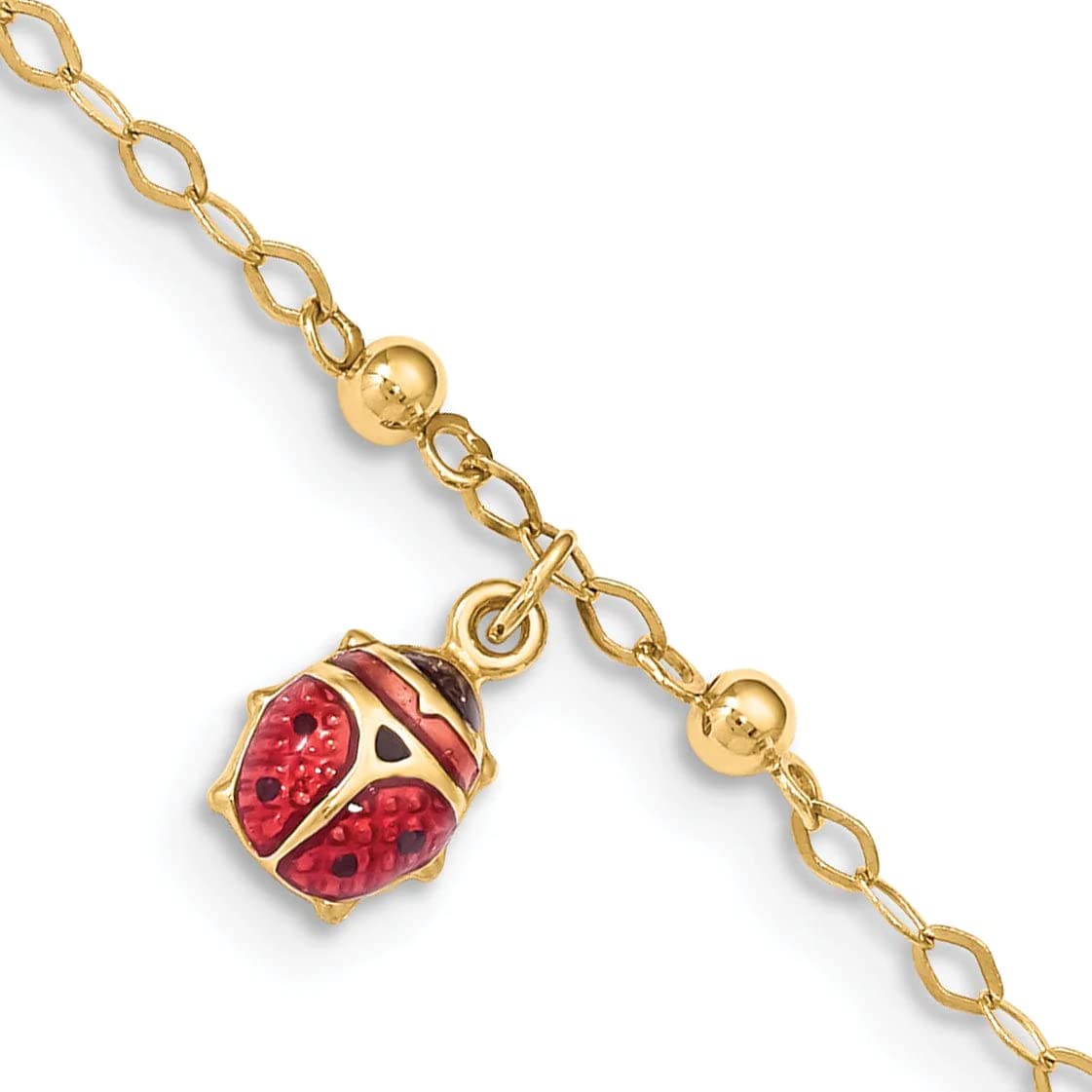 14K Gold Adjustable Enamel Ladybug Ankle Bracelet - Cute Summer Beach Jewelry Gift for Women & Girls