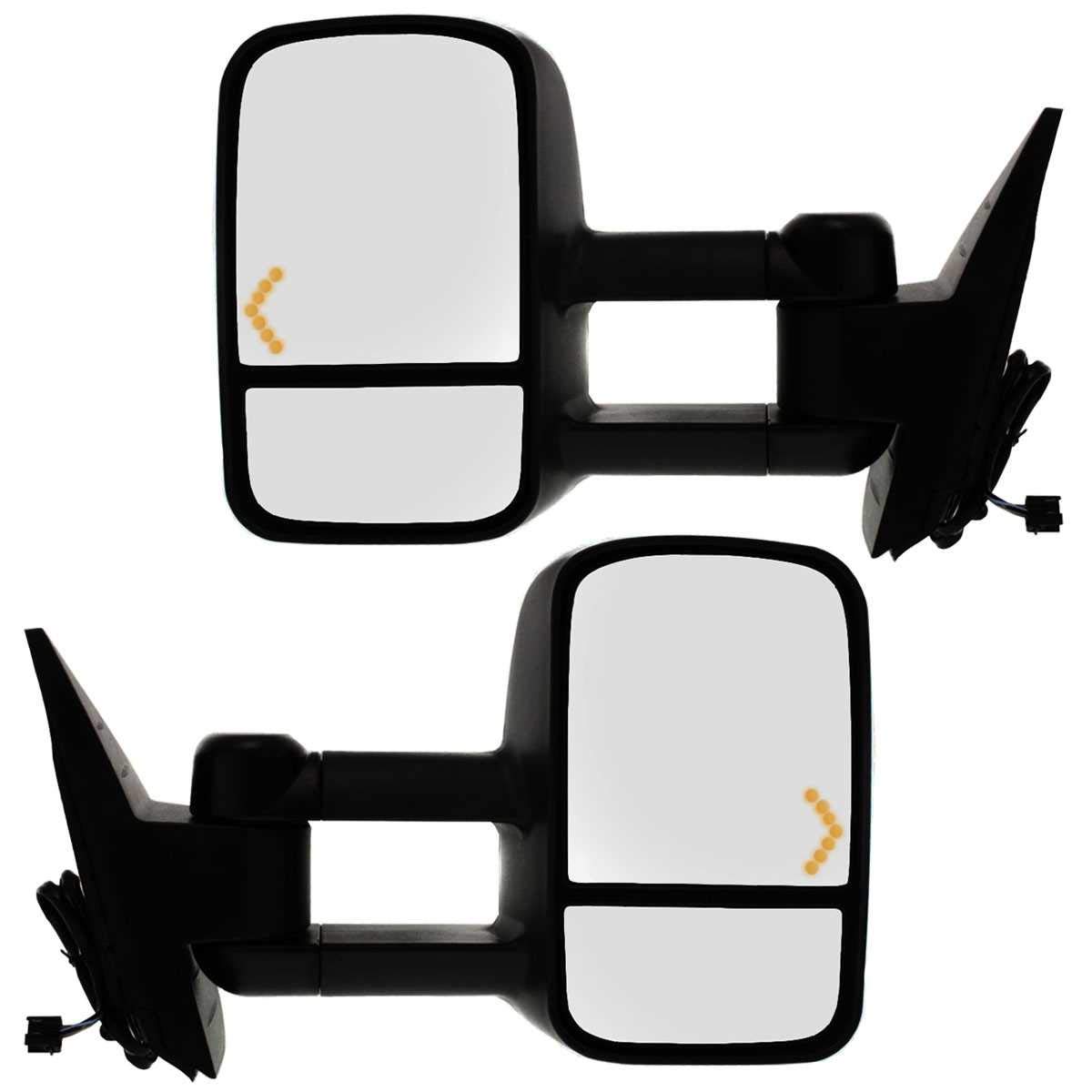 HSCHER Pair Power Heated Tow LED Signal Side Mirror for 2007-2013 Chevy Silverado 1500 & GMC Sierra - Enhanced Visibility & Safety for Towing & Night Driving