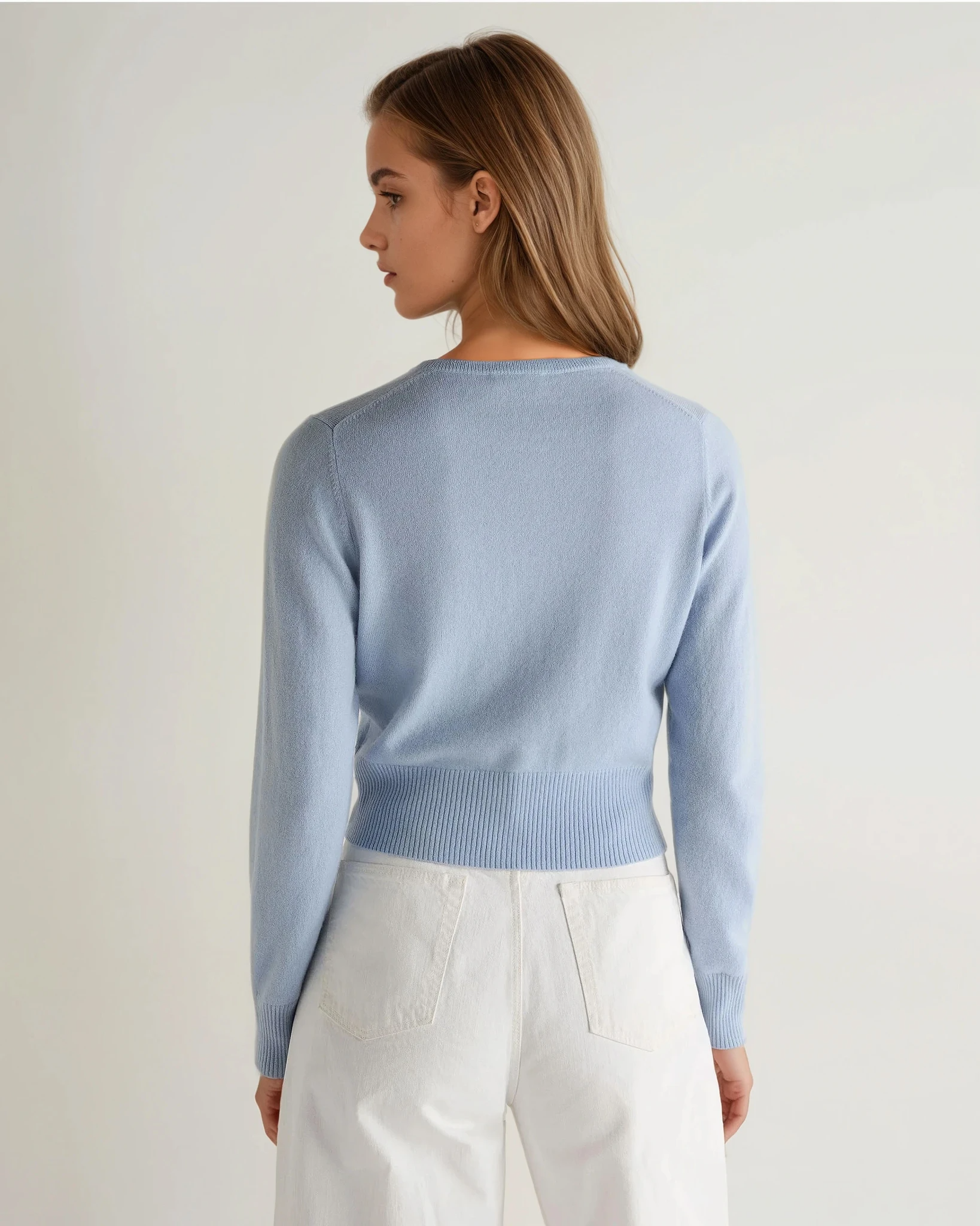 Women's Ivy Cropped Cashmere Cardigan - Soft Luxurious Knit Sweater in Sea Mist Blue | Perfect for Fall Layering & Office Wear