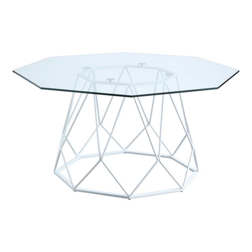 Furniture of America Growder Modern White Glass Top Coffee Table - Stylish Living Room Centerpiece for Home & Office Decor