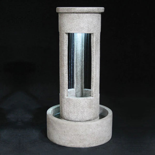 Elegant Cylinder Rain Fountain with 24-Inch Basin - Fiore Stone Outdoor Water Feature for Garden, Patio, and Landscape Decor
