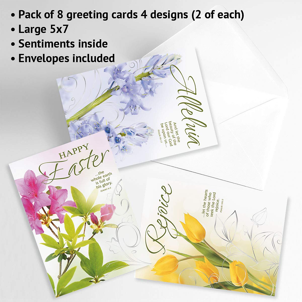 Deluxe Joy Religious Easter Greeting Card Set - 8 Cards for Kids & Adults with White Envelopes, 4 Beautiful Designs, 5