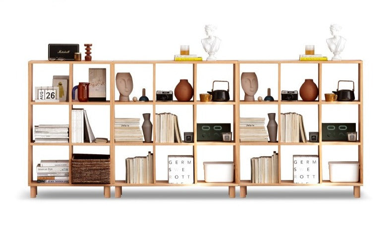 Solid Wood Bookshelf - Beech & Oak Bookcase with Free Combination - Perfect for Home Office, Living Room, and Library Storage