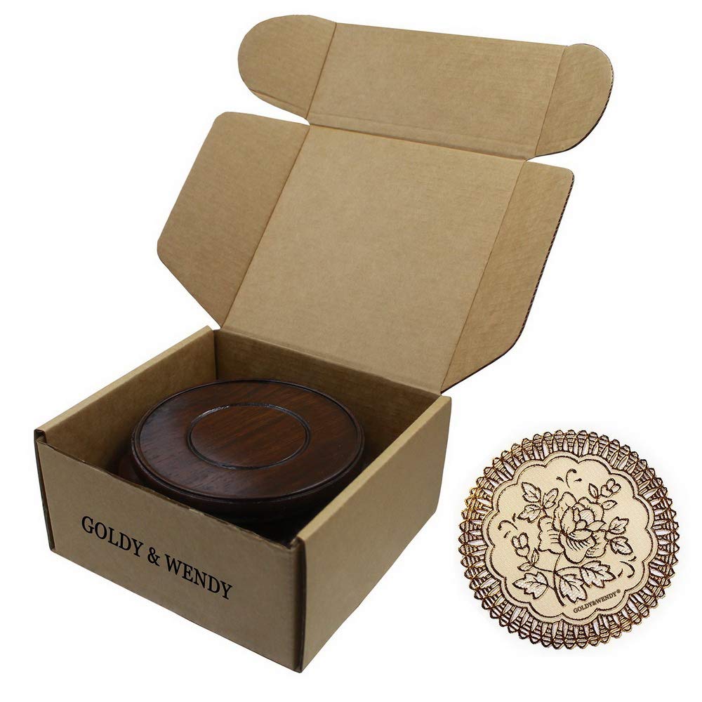 GOLDY&WENDY Solid Elm Wood Round Bat Pattern Vase Stand - 4.7 Inch Diameter Pedestal Base for Home Decor, Shelf Display & Feng Shui Arrangement