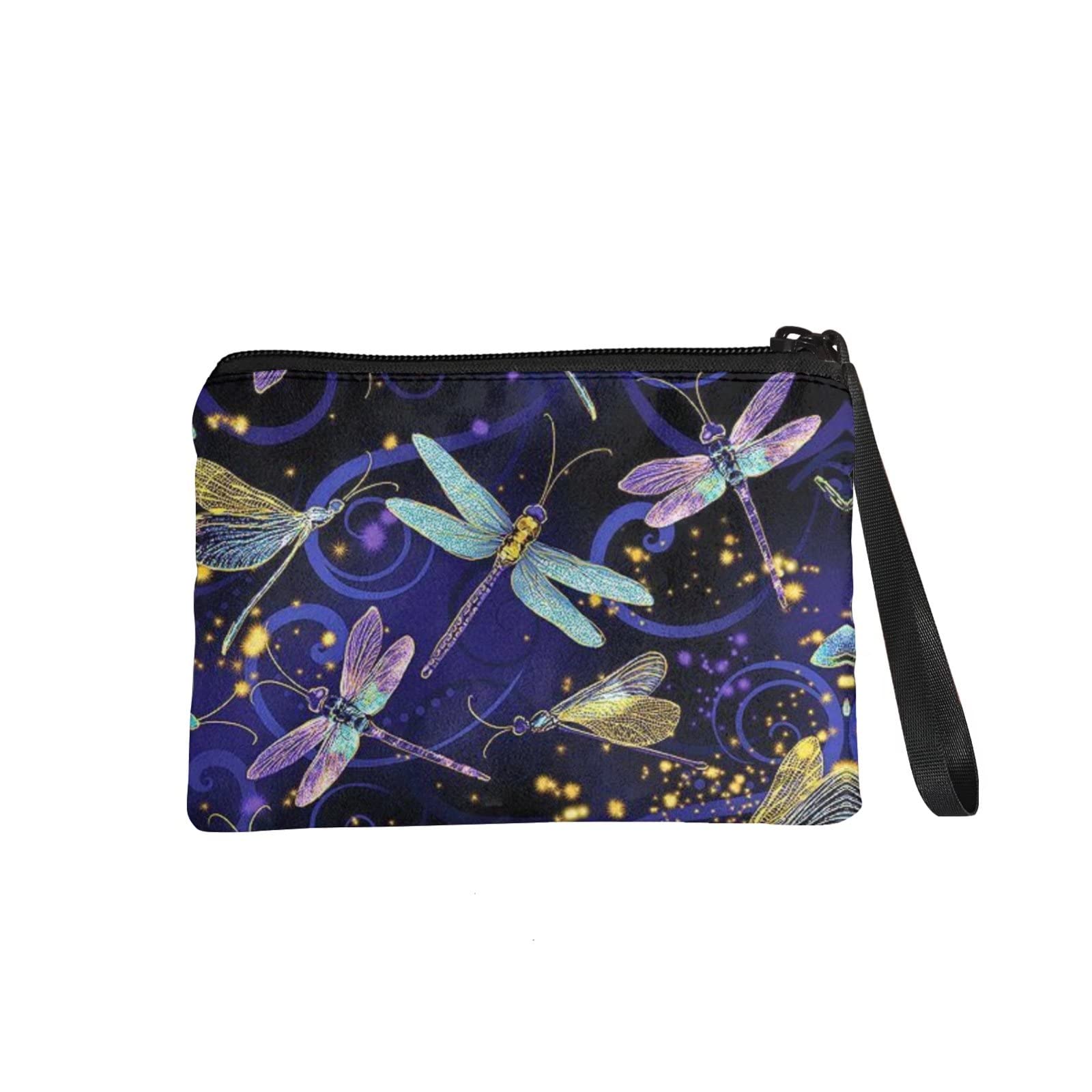 Chaqlin Blue Dragonflies Coin Purse - Women's Flannel Wallet & Travel Makeup Bag for Credit Cards, ID, Keys, Headphones & Lipstick | Perfect for Everyday Use, Travel & Gift Giving