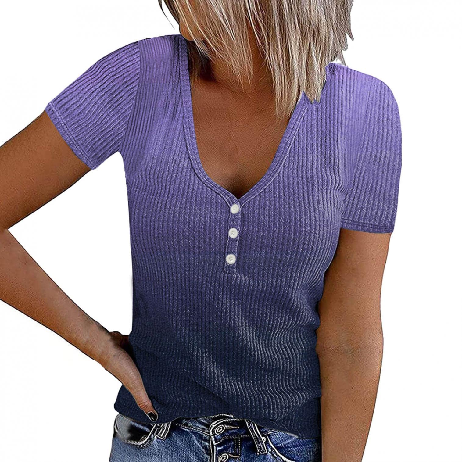 BAGELISE Women's Summer Tops - Solid Color & Gradient Blouses, Boho Chic Short Sleeve Shirts for Belly Coverage | Perfect for Casual Outings, Beach Vacations & Date Nights
