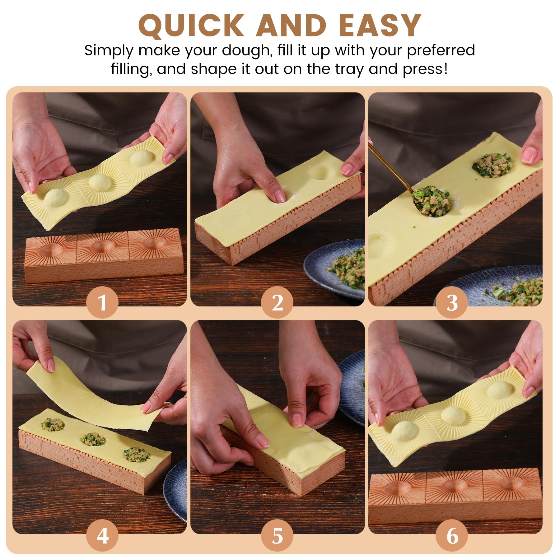 Handmade Wooden Pasta Ravioli Maker - Double Sided Sunburst & Wheat Pattern Ravioli Mold - 2-in-1 Kitchen Tool for Fresh Homemade Pasta - Perfect for Italian Cooking, Dinner Parties & Gift Giving