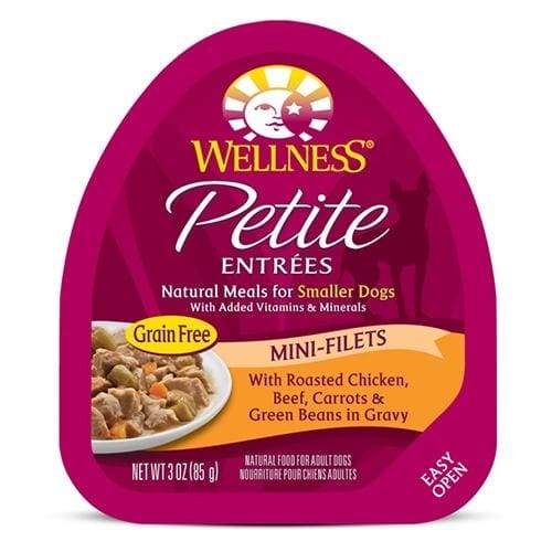 Wellness Small Breed Petite Entrees Wet Dog Food - Roasted Chicken, Beef, Carrots & Green Beans in Gravy Mini Filets (3oz) | Perfect for Toy & Miniature Dogs at Mealtime