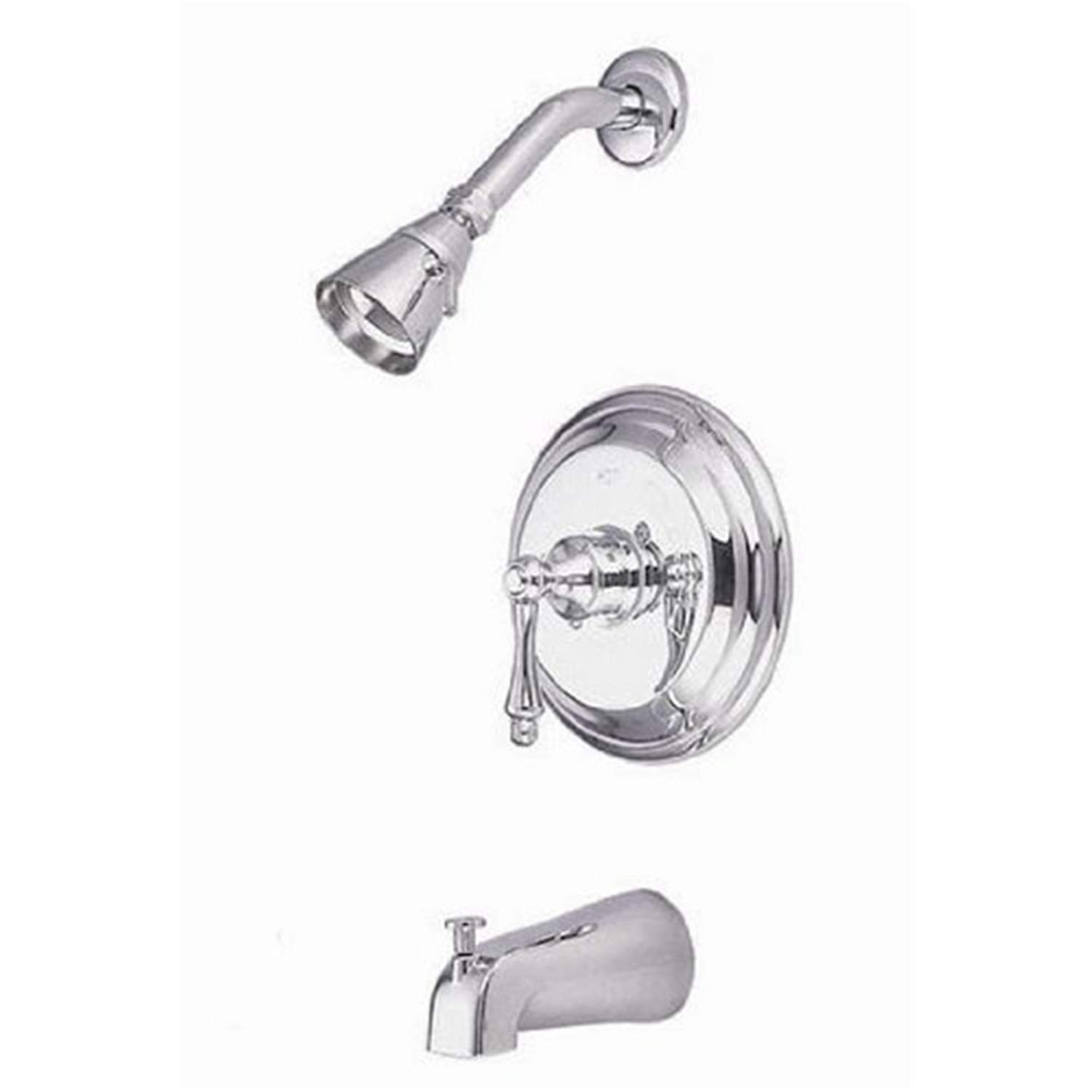 Kingston Brass KB3631AL Polished Chrome Tub and Shower Faucet with Metal Lever Handle - Vintage Style Bathroom Fixture for Home Renovation & Luxury Spa Experience
