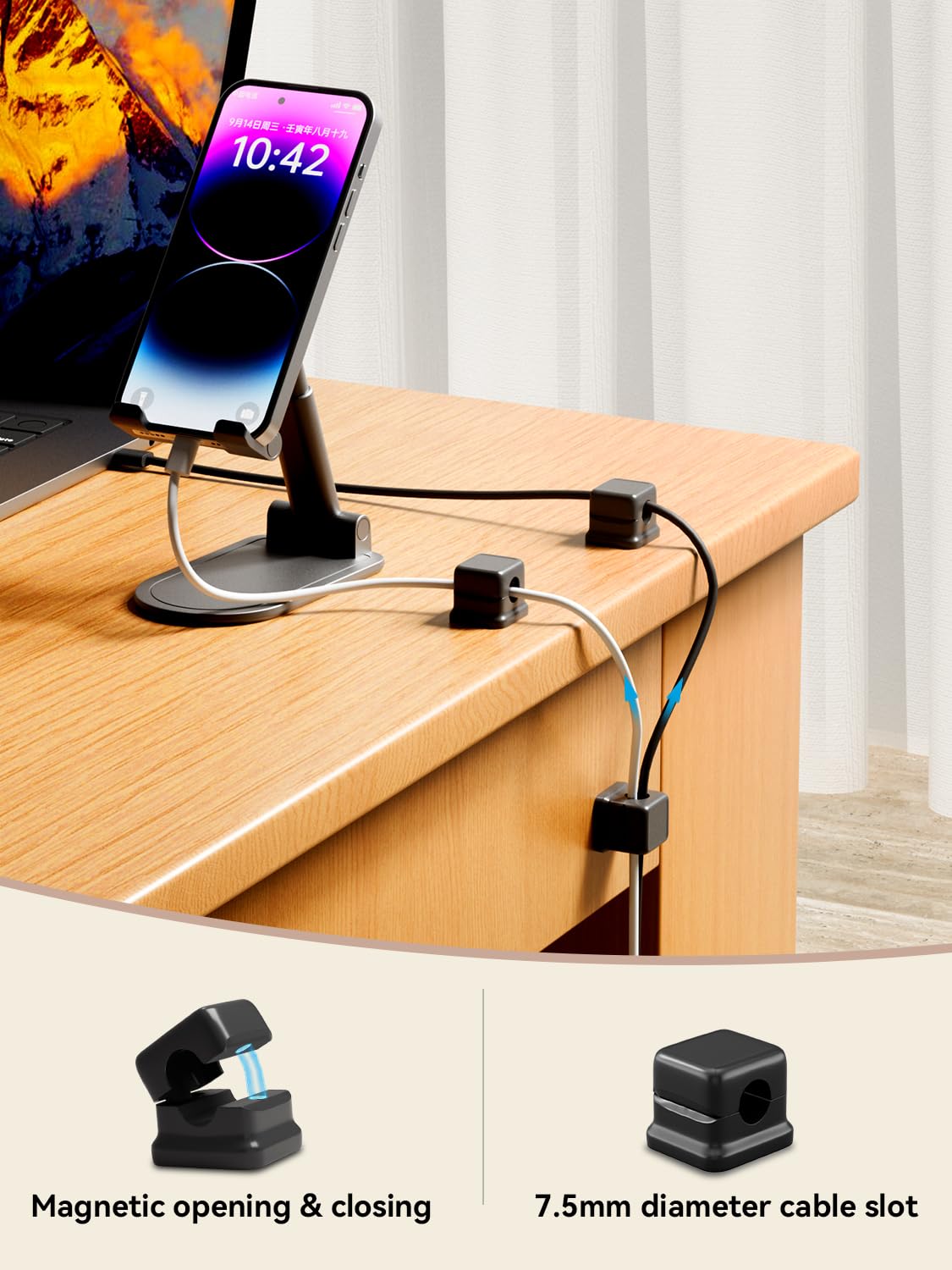 8-Pack Magnetic Cable Clips - Strong Adhesive Cord Organizer for Desk, Nightstand & Wall - Secure Charging Wire Management for Home Office, Gaming Setup & Electronics (Black) - Perfect for Cable Organization in Bedroom, Living Room & Workspace