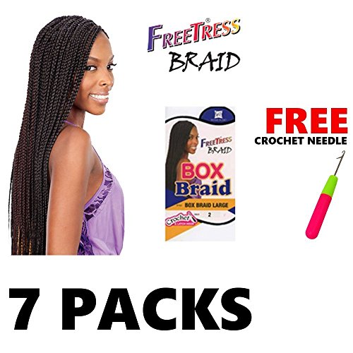 7 Large Freetress Box Braids Crochet Hair - 1B Black for Quick Styling & Protective Hairstyles