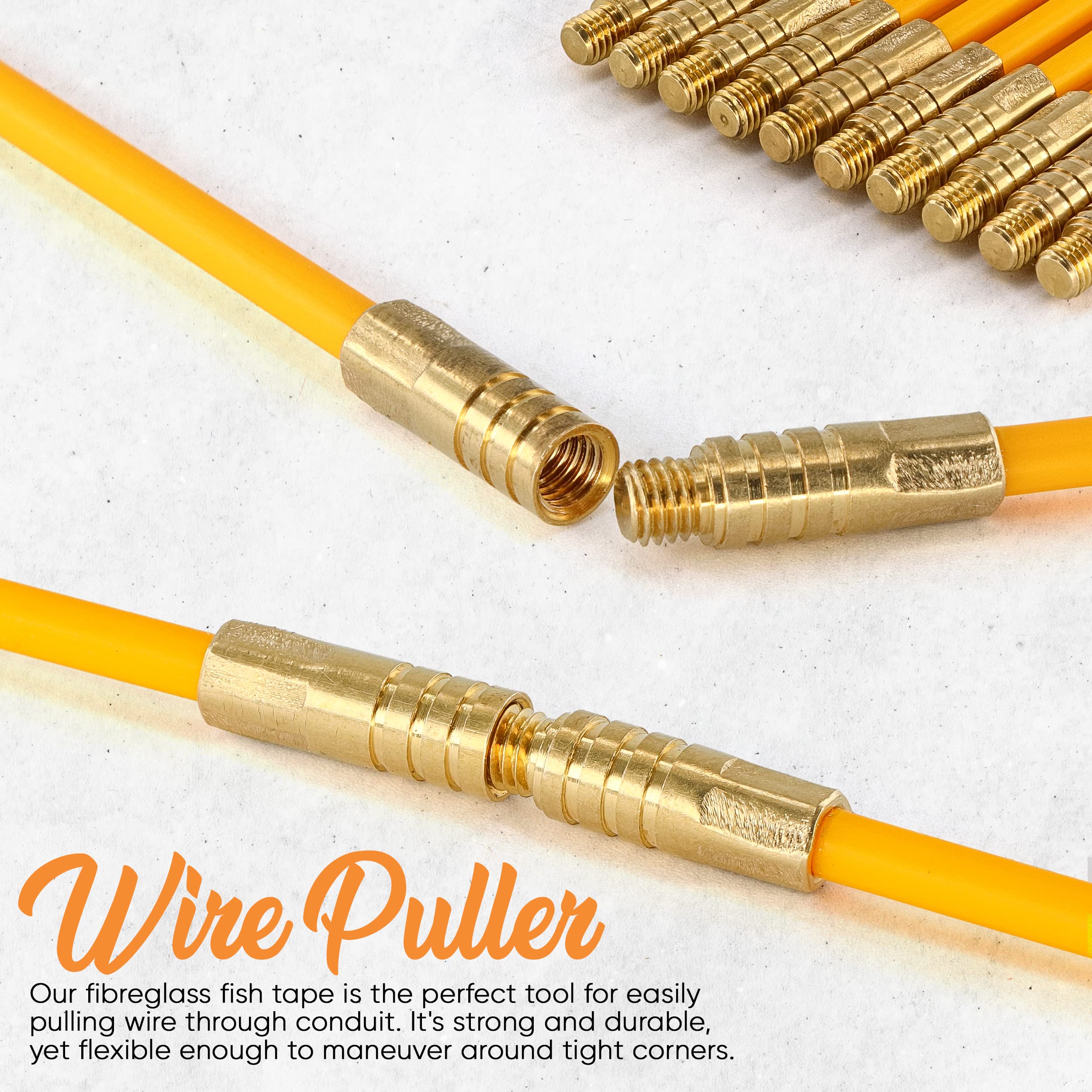 33' Fiberglass Fish Tape Wire Puller - Flexible Electrical Wire Pulling Tool for Fishing Cables Through Walls, Conduits & Tight Spaces - Ideal for Electricians, DIY Home Installations & Professional Wiring Projects