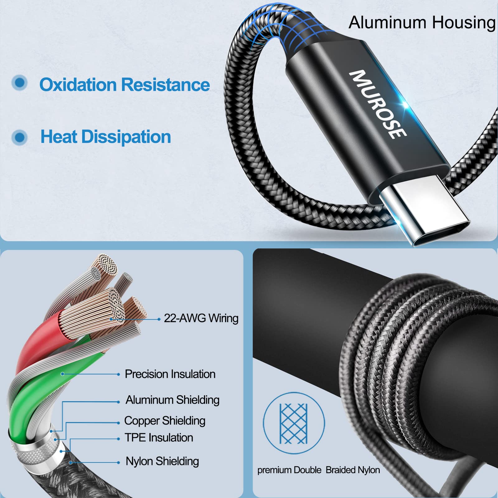 MUROSE 100W USB C Cable 14.8FT Fast Charging & Data Transfer for MacBook/Samsung