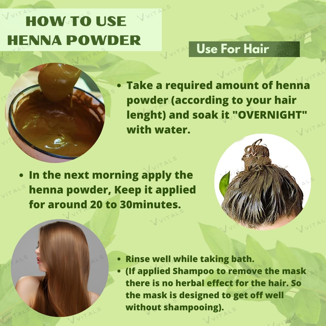 Vvitals 100% Pure Natural Henna Powder for Hair Dye & Growth - 350g Organic Mehendi for Healthy, Shiny Hair - Includes Free Hair Dye Brush - Perfect for At-Home Hair Coloring & Ayurvedic Hair Care