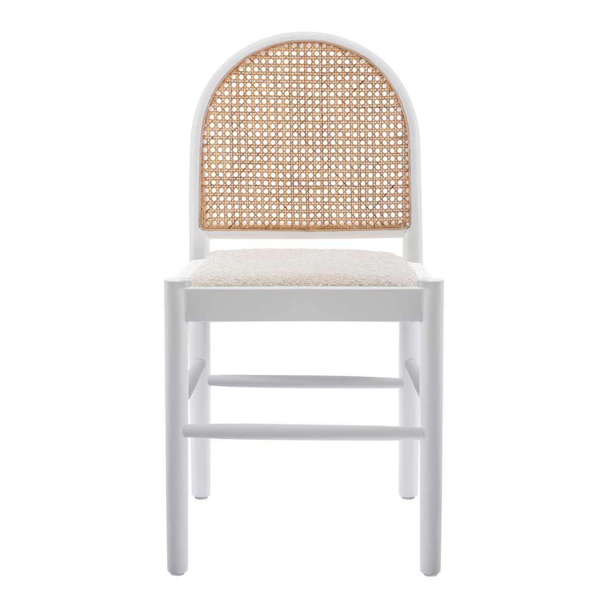 Capri Rattan Boucle Arch Dining Chair - Modern Woven Rattan Accent Chair for Kitchen, Dining Room, or Patio - Comfortable & Stylish Seating for Indoor and Outdoor Use