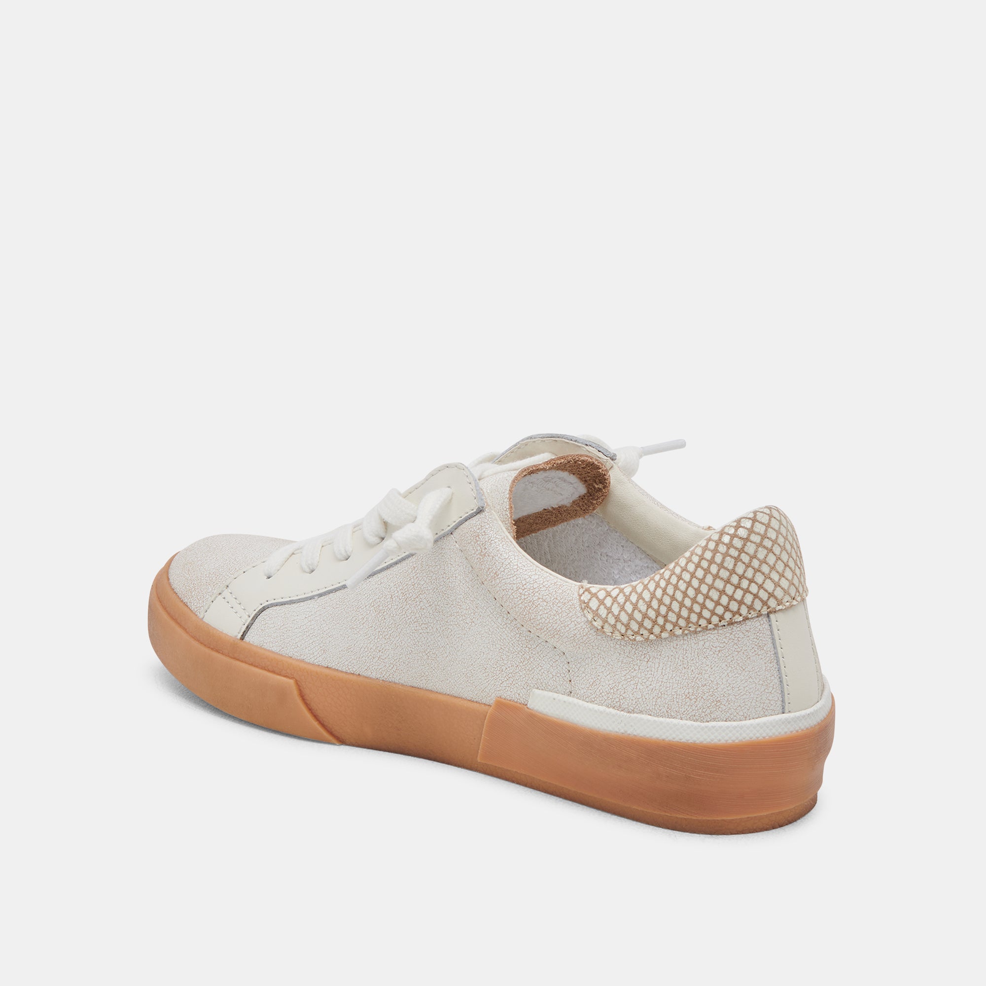 ZINA SNEAKERS Women's Ivory Multi Crackled Leather Fashion Sneakers - Comfortable Casual Shoes for Walking, Travel & Everyday Wear