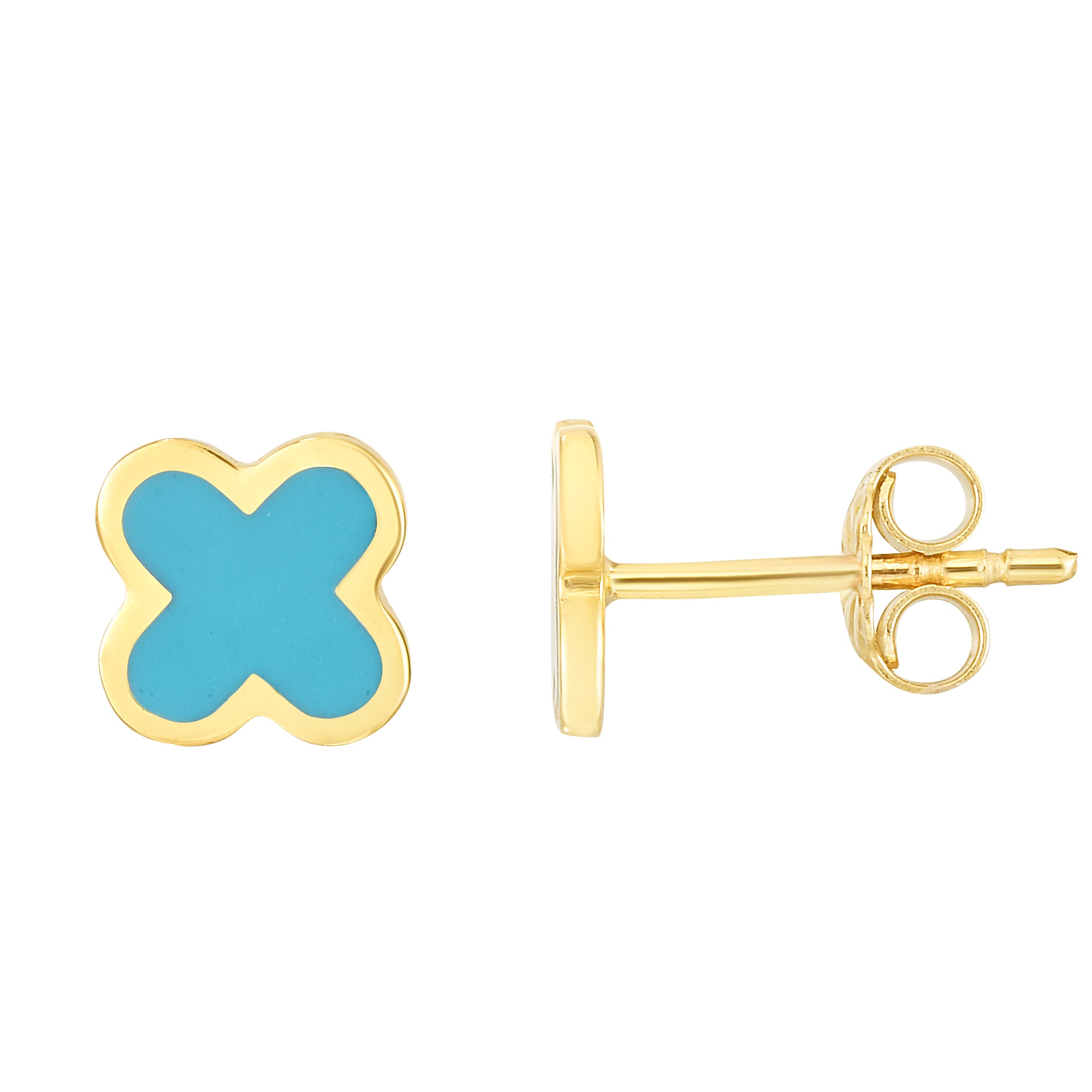 14K Gold Blue Clover Enamel Earrings for Women - Elegant Dainty Stud Earrings for Everyday Wear, Gift Giving & Special Occasions