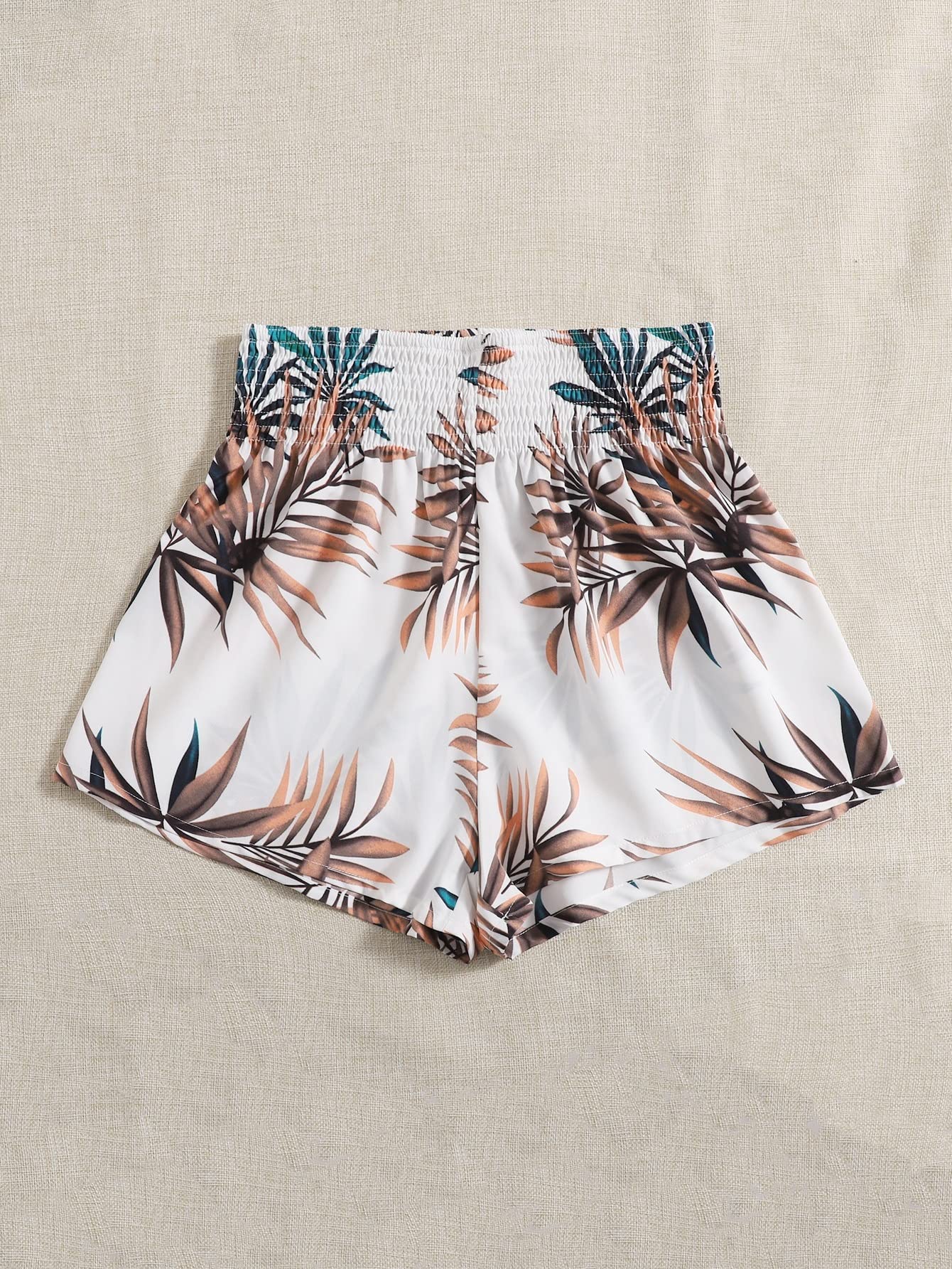 Women's Casual Summer Shorts with Floral Print & Shirred Waist - Comfortable Stretchy Shorts for Running, Office, Beach & Home Wear