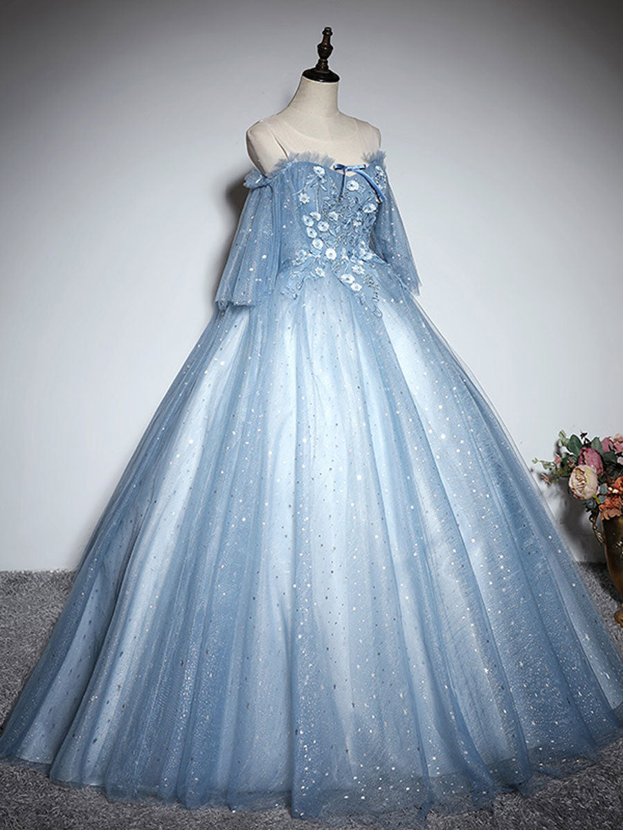 Elegant Blue Sweetheart Neck Tulle Lace Long Prom Dress | Formal Evening Gown for Homecoming, Wedding, Party | Perfect for Prom Night, Quinceañera & Special Occasions