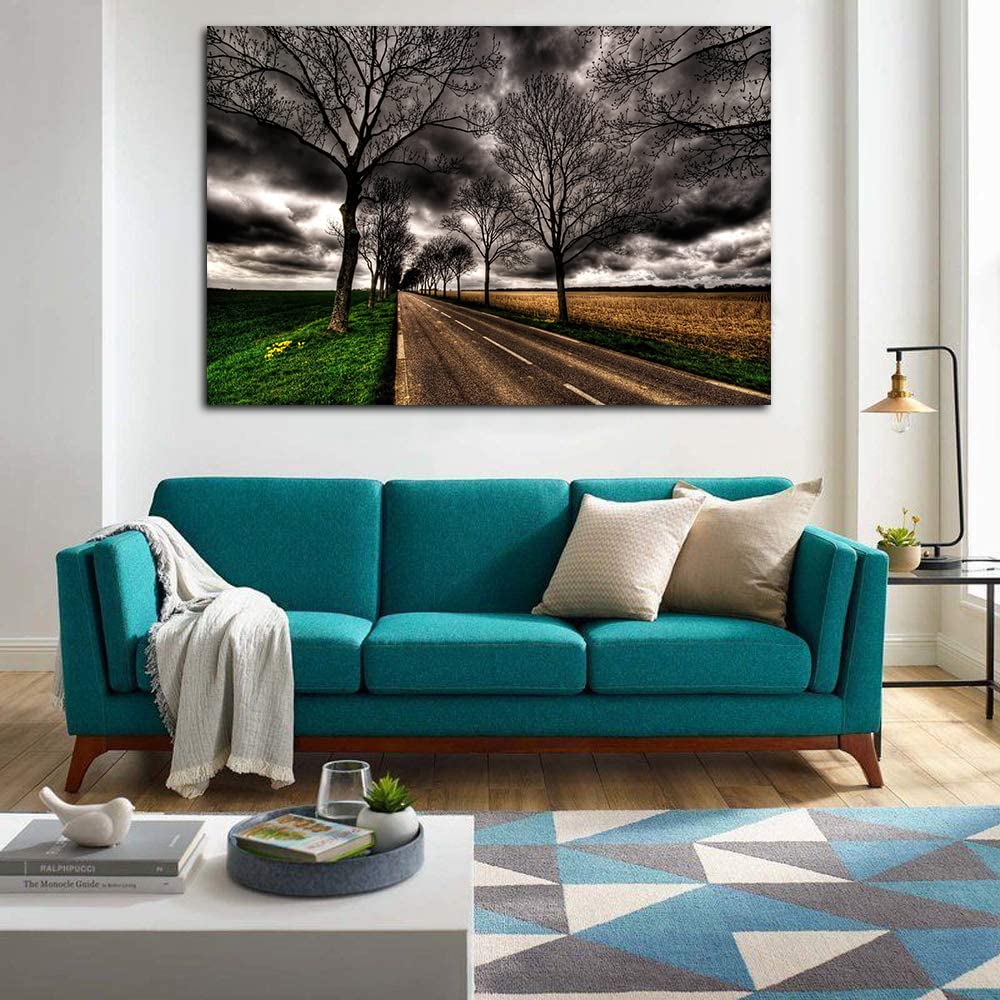 Country Road Canvas Art - Framed Landscape Painting Wall Decor for Home, Office, Bedroom - Ready to Hang - Perfect for Living Room, Dining Area & Gifts