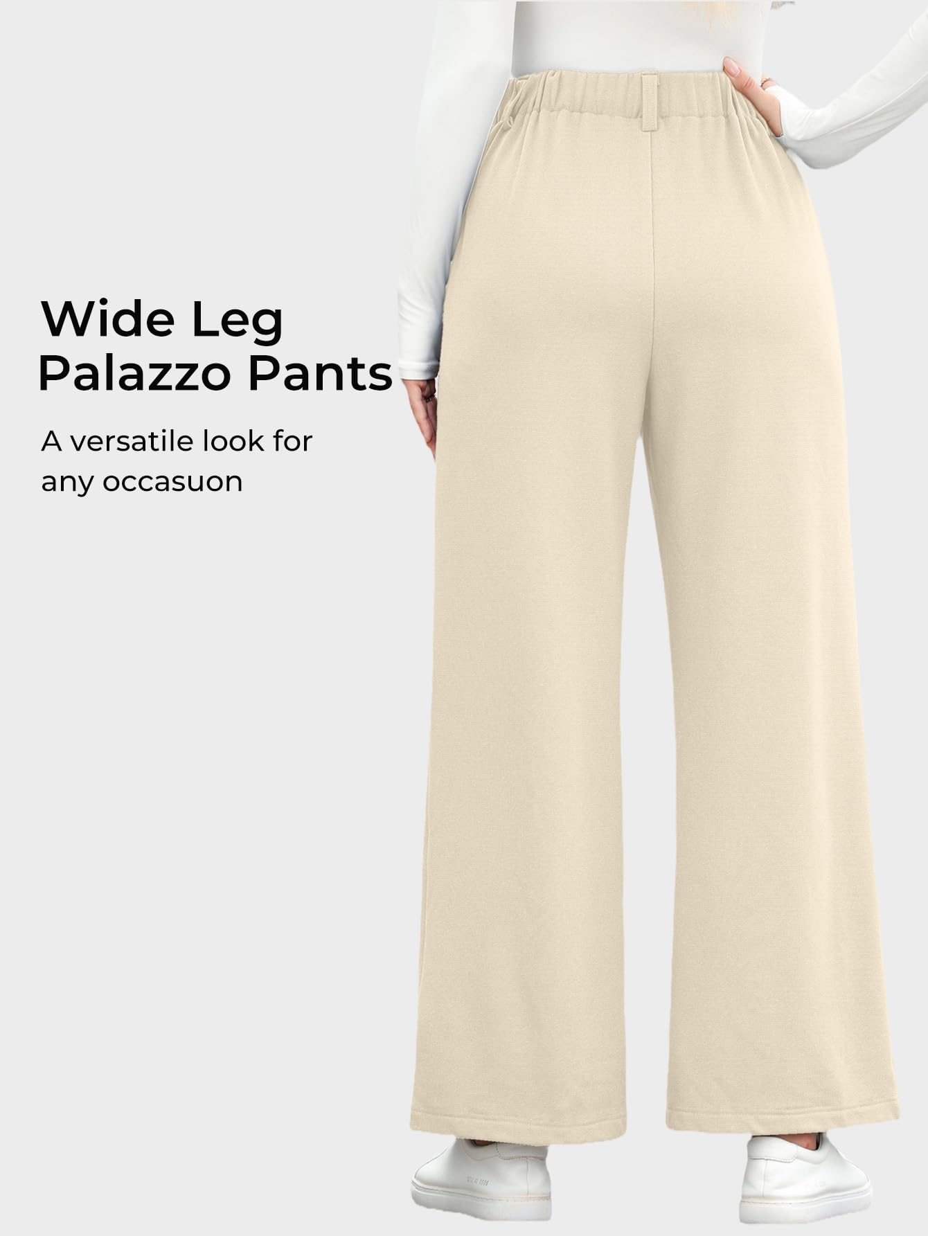 EVALESS Women's High Waisted Wide Leg Palazzo Pants - Soft Waffle Knit Fleece Lounge Pants with Elastic Waistband & Pockets | Comfortable Winter Casual Pants for Home, Office & Travel