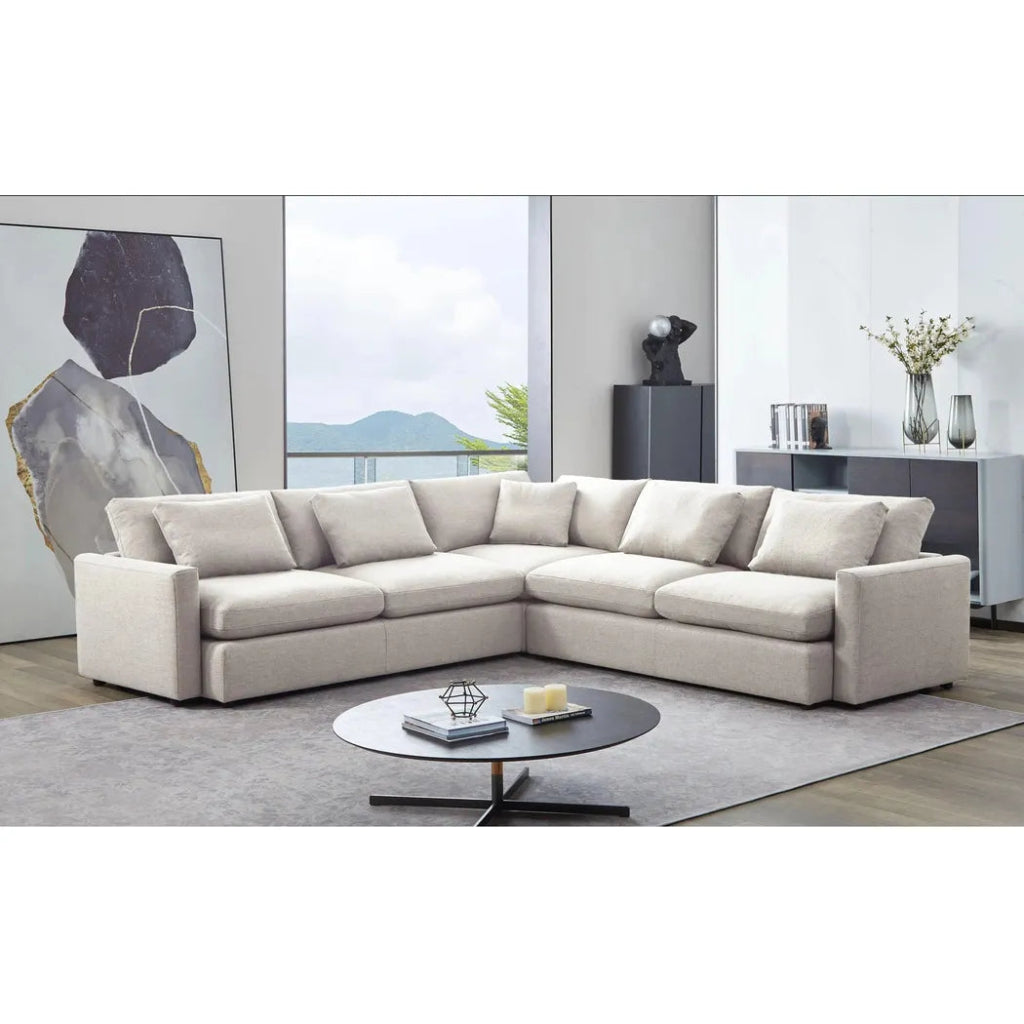 3-Piece Cream Fabric Corner Sectional Sofa Set - Modern L-Shaped Couch for Living Room, Family Room & Small Spaces