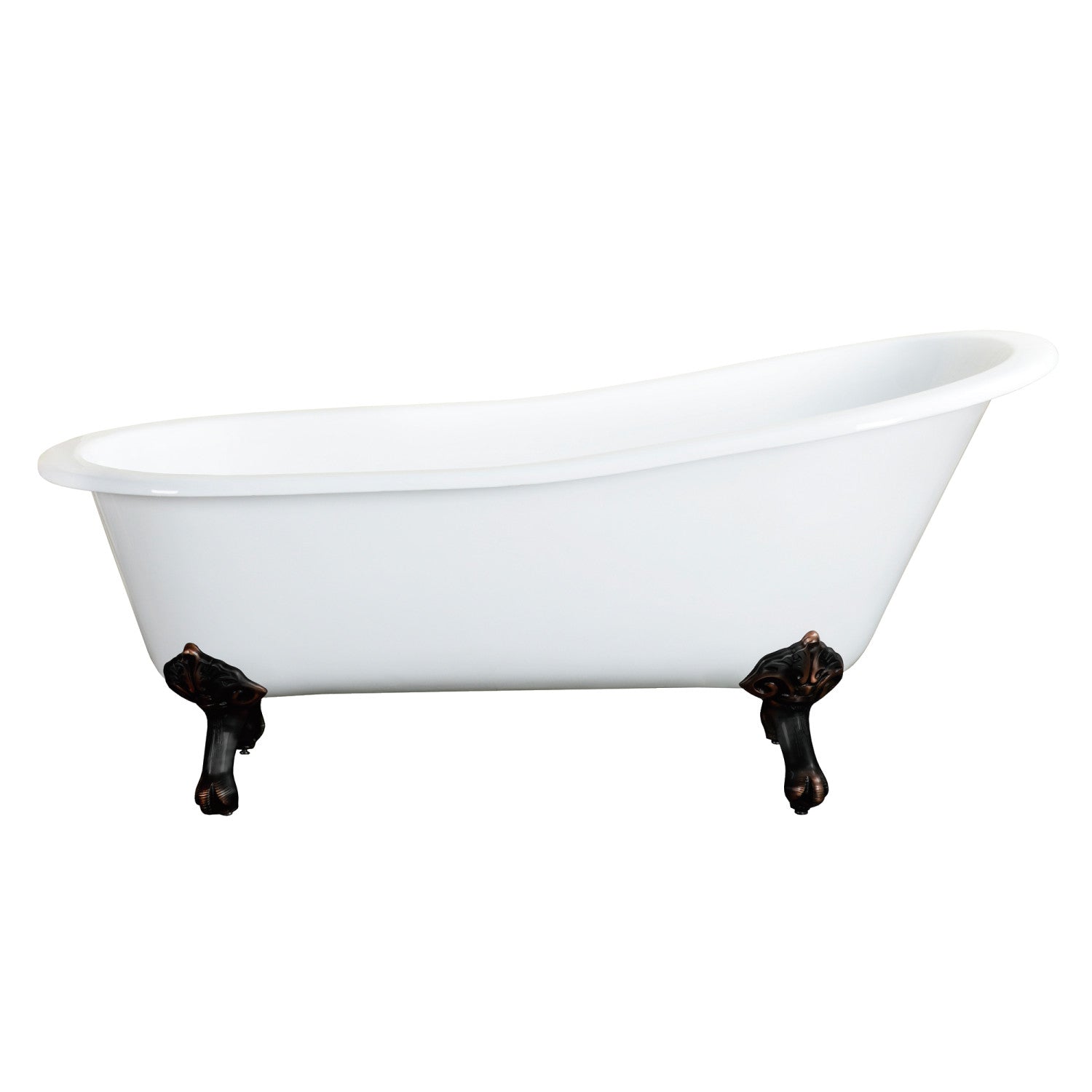 Aqua Eden 61 Inch White Cast Iron Clawfoot Bathtub - Oil Rubbed Bronze Oval Single Slipper Tub (No Faucet Drillings) | Vintage Bathroom Decor, Freestanding Soaking Tub for Spa-Like Relaxation