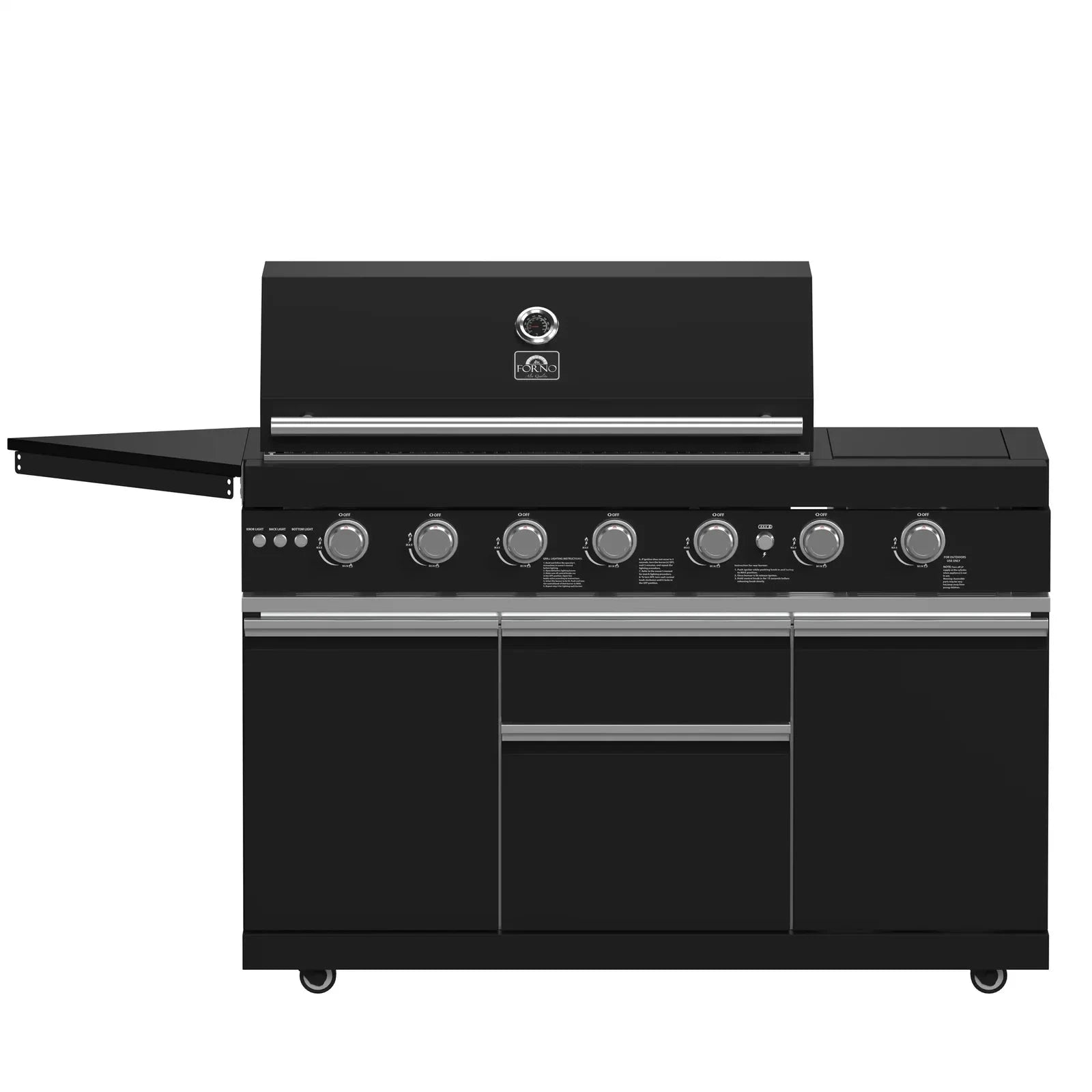 Forno All'Aperto Outdoor Kitchen Set FODKT2551BLK - Premium Stainless Steel BBQ Grill Island with Side Burner & Storage - Perfect for Backyard, Patio, and Poolside Entertaining