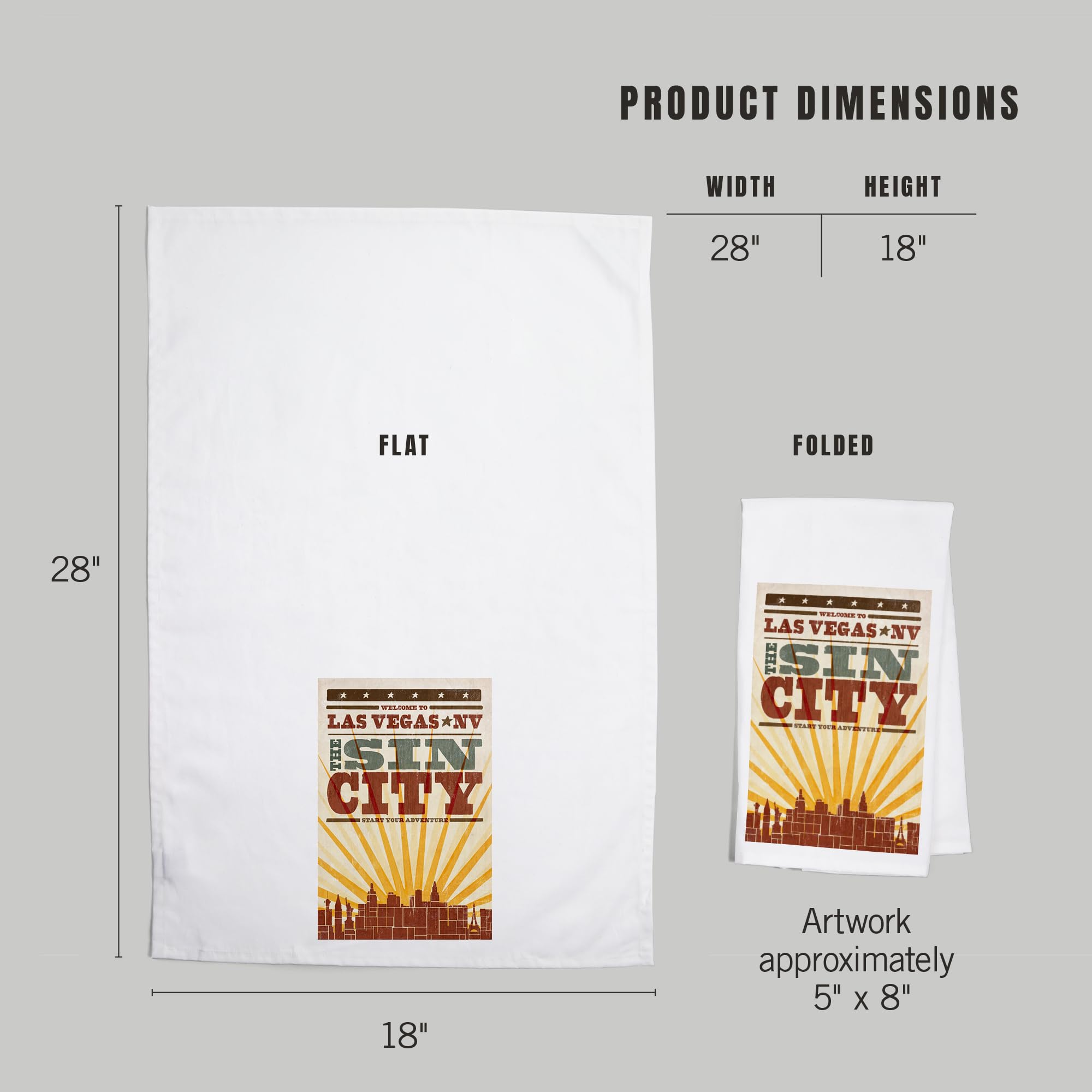Las Vegas Nevada Skyline Sunburst Screenprint Tea Towel - 100% Cotton Decorative Hand Towel for Kitchen & Home Decor - Perfect for Dish Drying, Gift Giving & Western Themed Decor