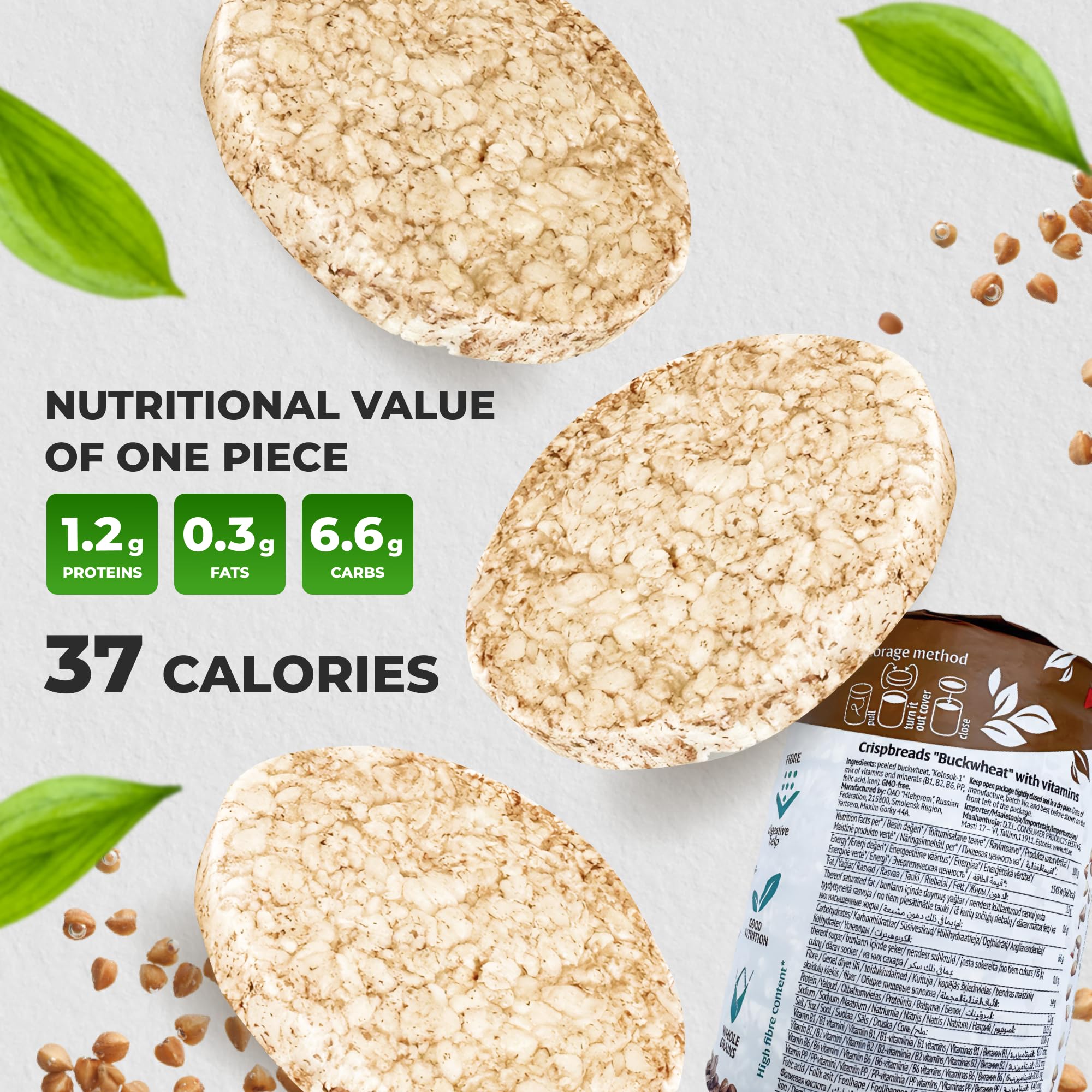 Dr. Korner Gluten Free Buckwheat Crispbreads - Sugar Free, Salt Free, Vegan Puffed Cakes, 3.53 oz (Pack of 10) | Healthy Snack for Weight Loss, Keto Diet & On-the-Go Breakfast | UNIPROMAX
