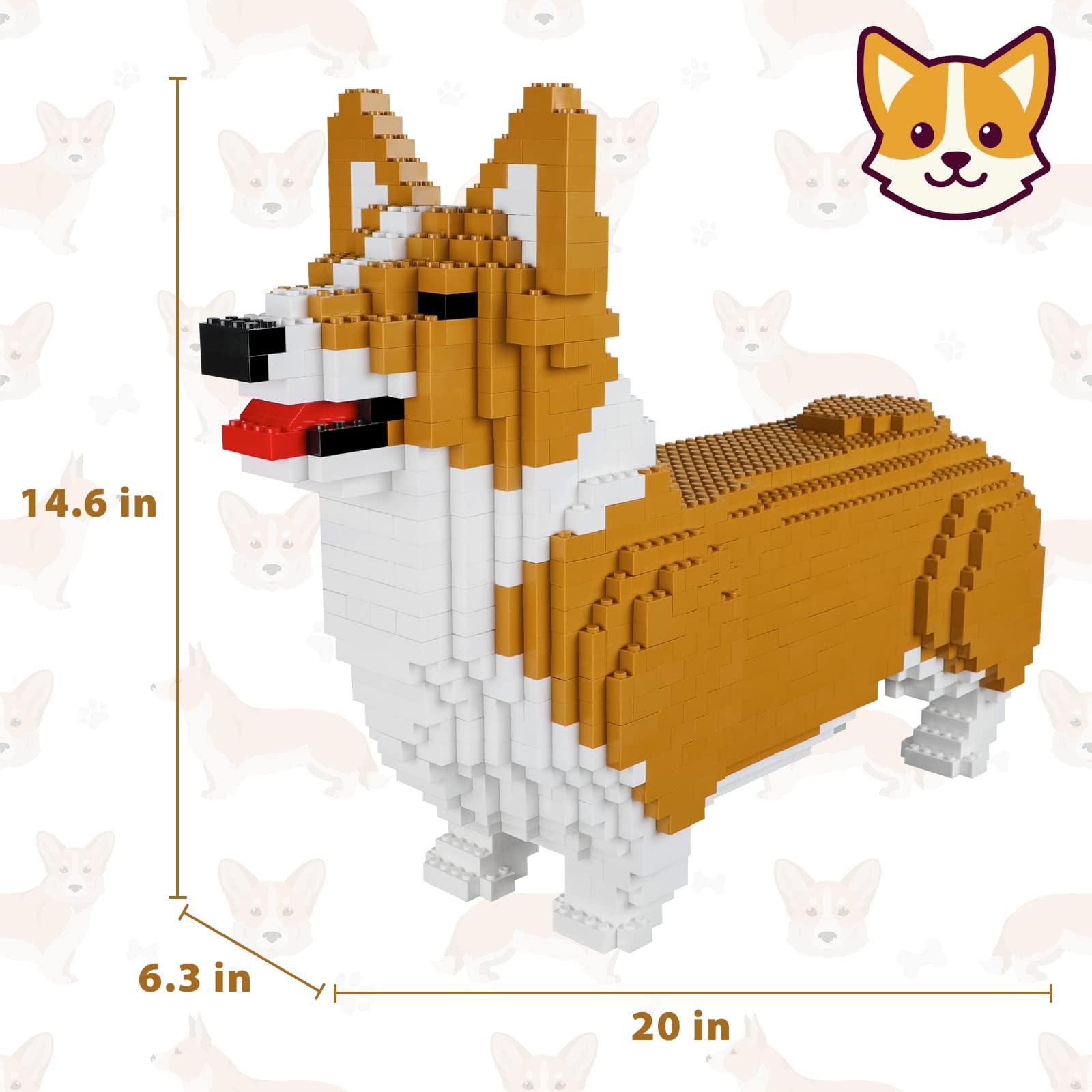 **1520PCS DIY 3D Dog Building Blocks Set - 1:1 Life-Size Corgi Model, Animal Block Toy for Kids & Adults | Creative Gift for Pet Lovers, Home Decor & Educational STEM Play**
