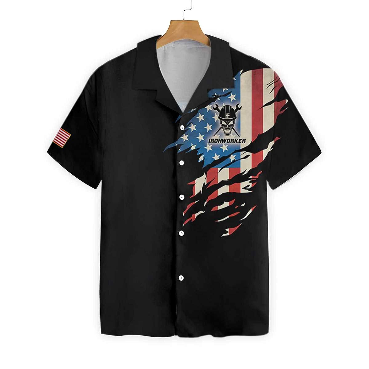 HYPERFAVOR Ironworker American Flag Shirts for Men - Patriotic Short Sleeve Hawaiian Shirts - Comfortable Work & Casual Wear for Construction Workers and BBQ Parties