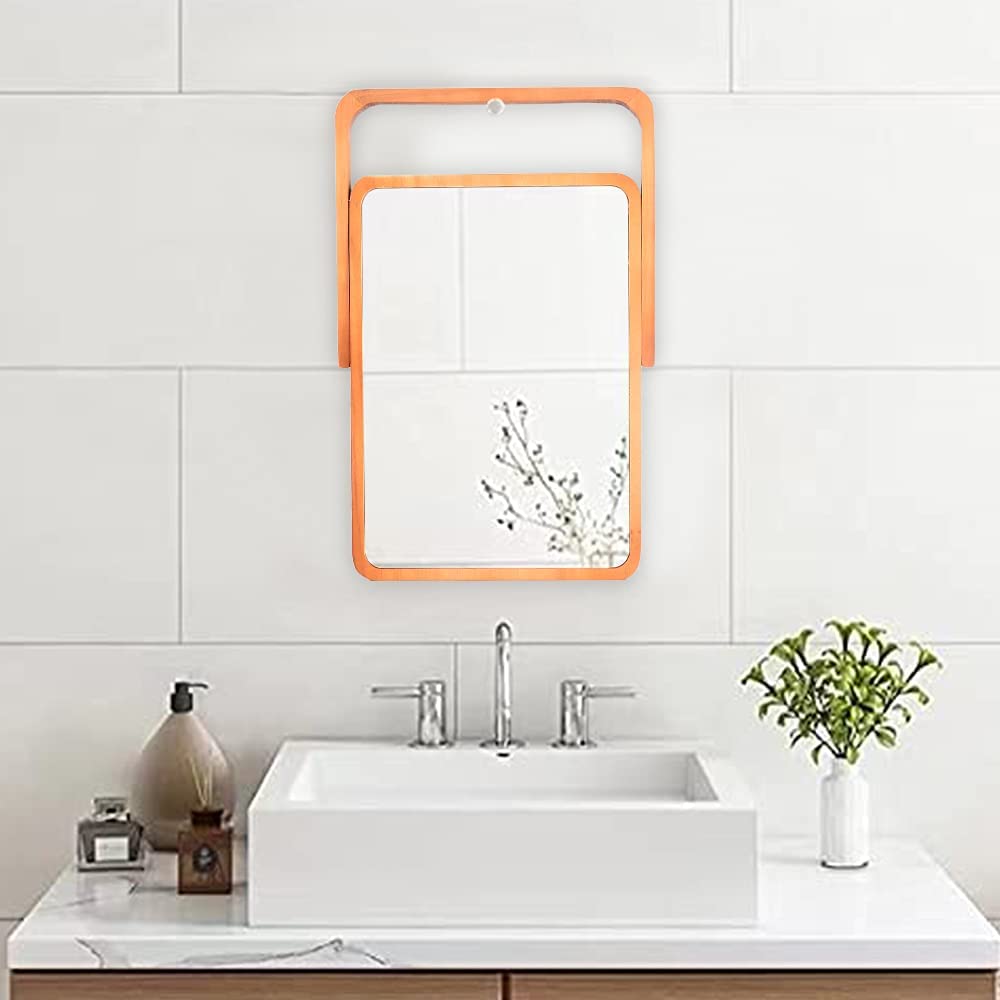 Wooden Makeup Mirror - Rectangle Desk & Wall-Mounted for Bedroom, Bathroom