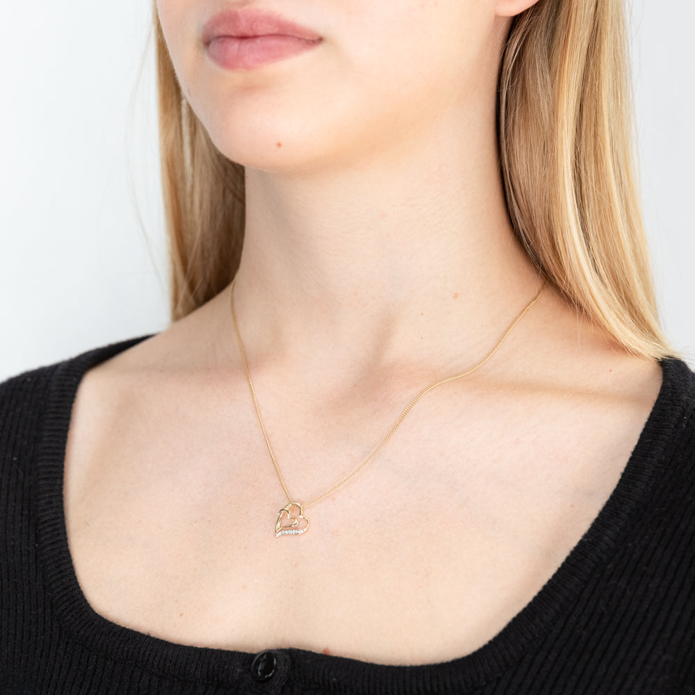 9ct Elegant Yellow Gold 2 Diamonds Heart Pendant Necklace - Perfect for Valentine's Day Gifts, Anniversary Presents & Romantic Occasions