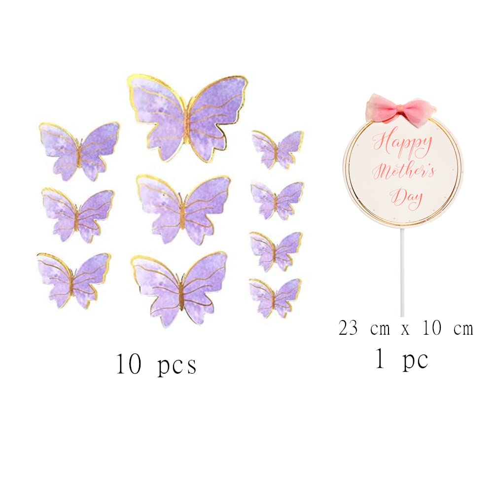 11-Piece Happy Mother's Day Cake Topper Set - Elegant Butterfly & Best Mom Decorations for Birthday, Wedding, Baby Shower & Party Cakes - Perfect for Mother's Day Celebrations & Special Occasions