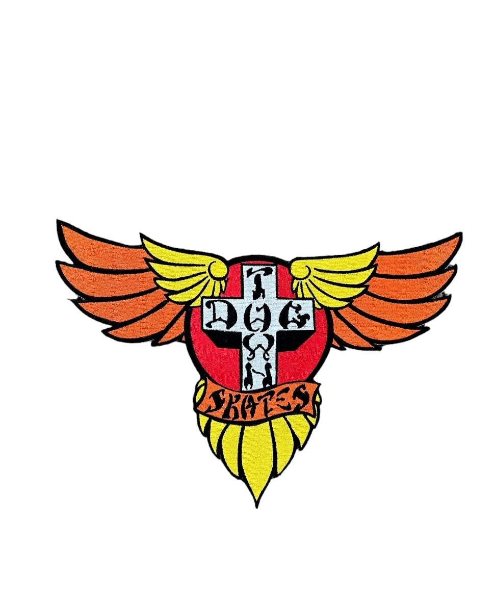 Dogtown Wings Logo Patch - Large 12 Inch Orange & Yellow Embroidered Iron-On Patch for Jackets, Bags & DIY Crafts | Vintage Skate Style Accessory