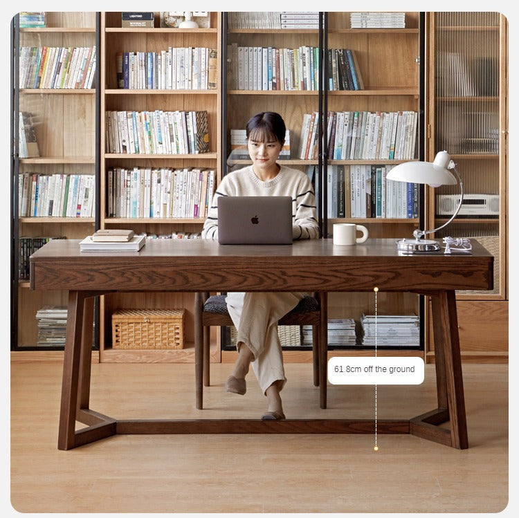 Premium Black Walnut & Oak Solid Wood Italian Modern Office Desk - Executive Home Office Furniture for Professionals & Remote Work
