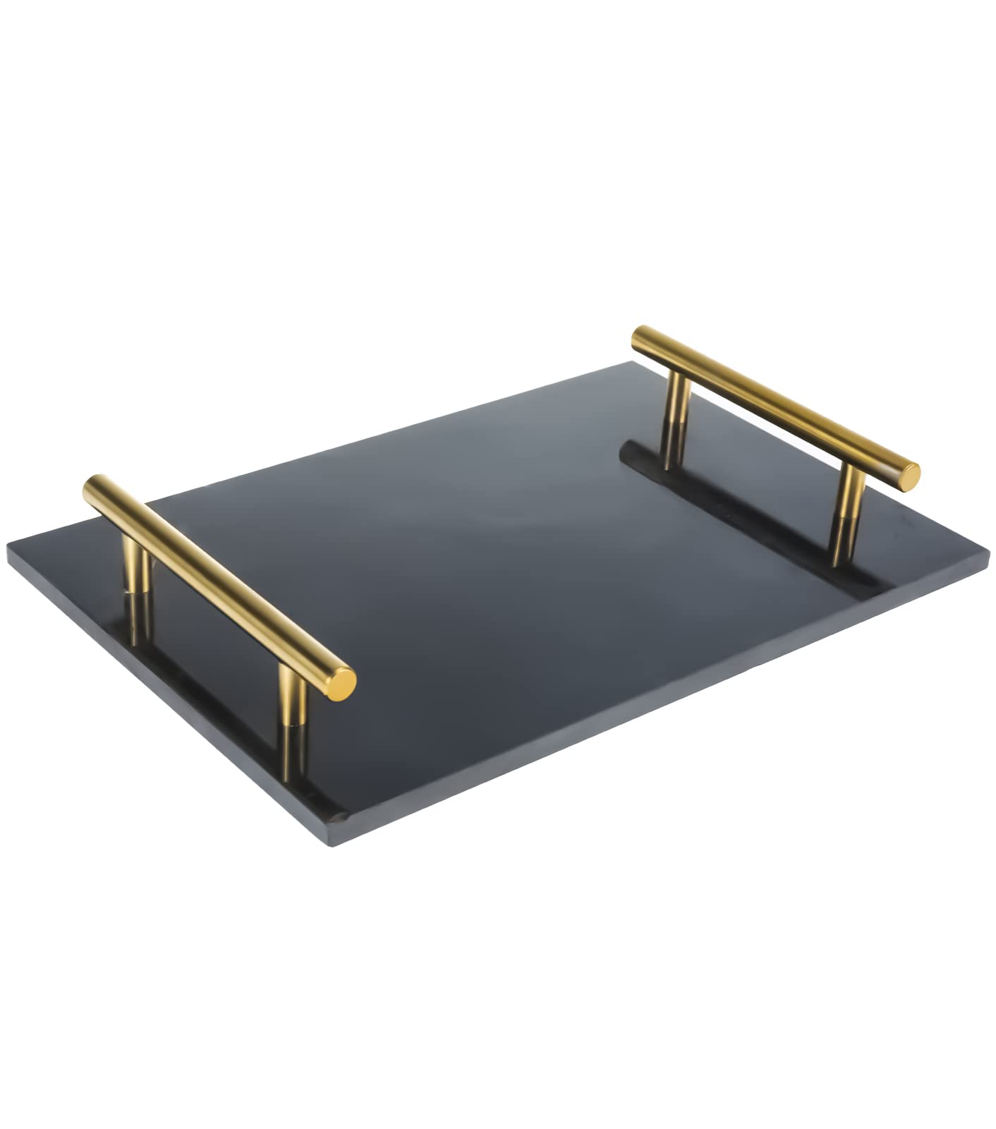 HighFree Handmade Marble Stone Decorative Tray with Copper Metal Handles - Elegant Organizer for Vanity, Dresser, Nightstand, Desk & Countertop - Perfect for Jewelry Display, Home Decor & Gift Giving (Black)