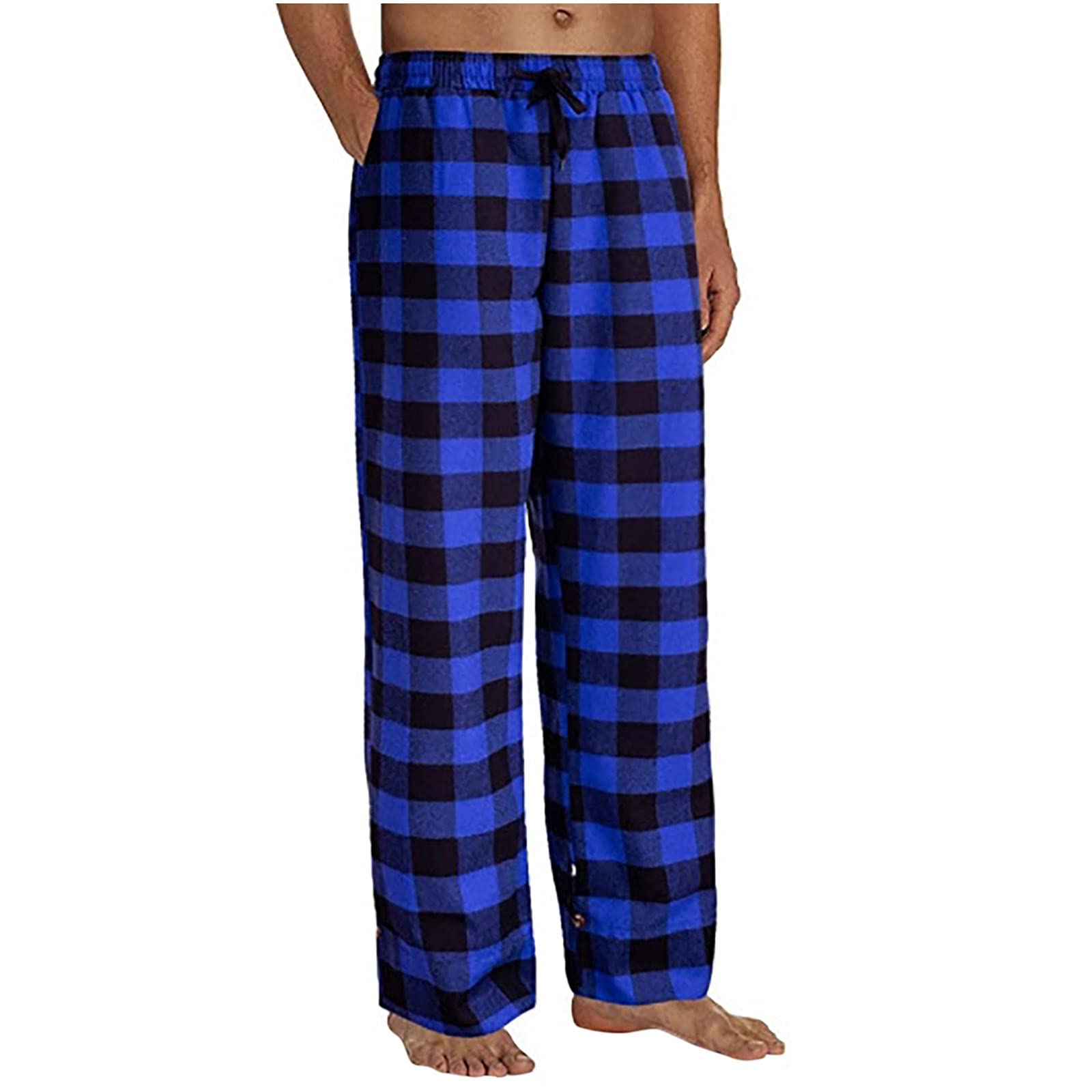 Men's Plaid Pajama Pants with Pockets - Soft Drawstring Loose Fit Sleepwear & Lounge Pants for Home, Travel and Relaxation