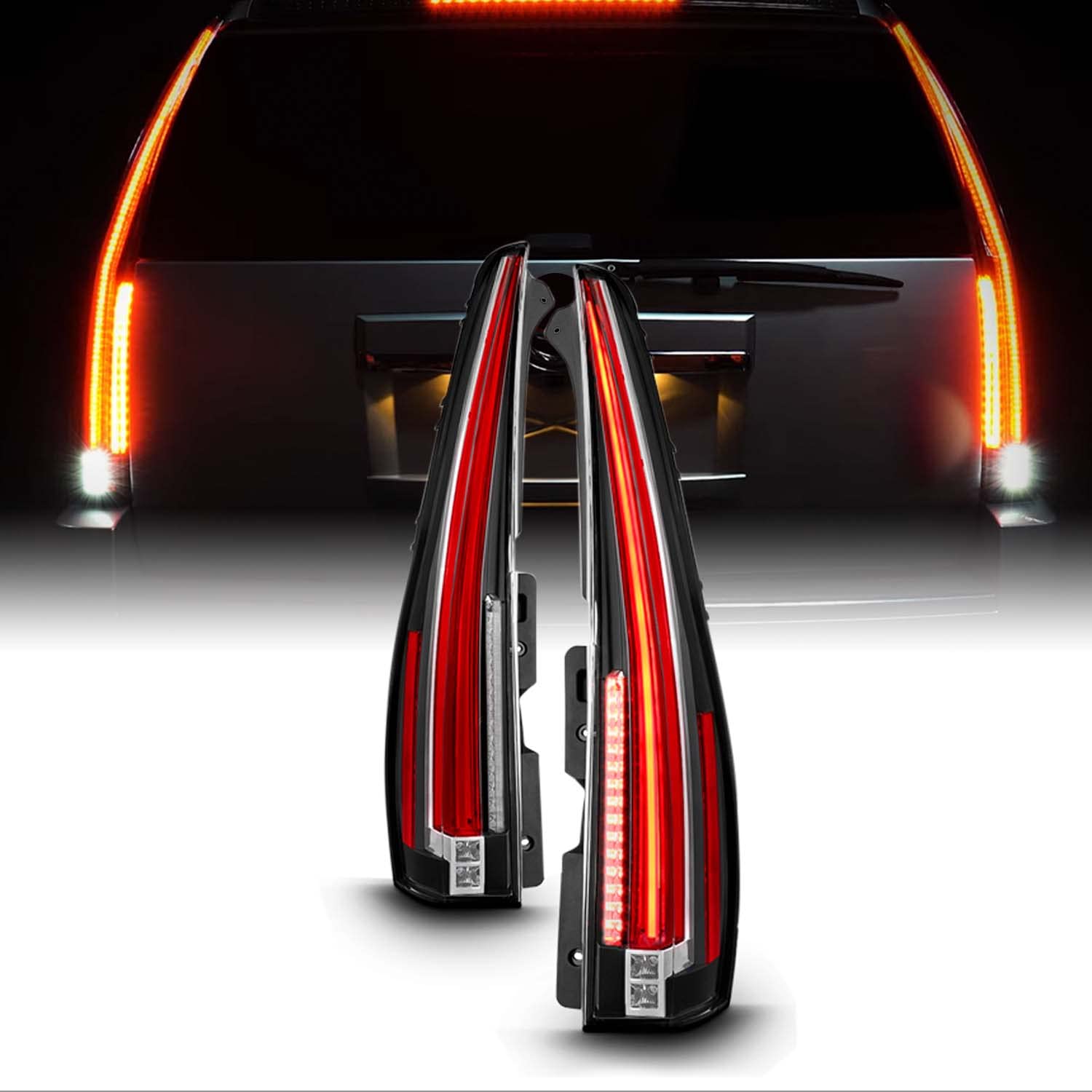 AKKON 2-in-1 LED Tail Lights for Cadillac Escalade ESV (2007-2014) - Black Smoke Style | Enhanced Safety & Style for Night Driving & Custom Car Upgrades