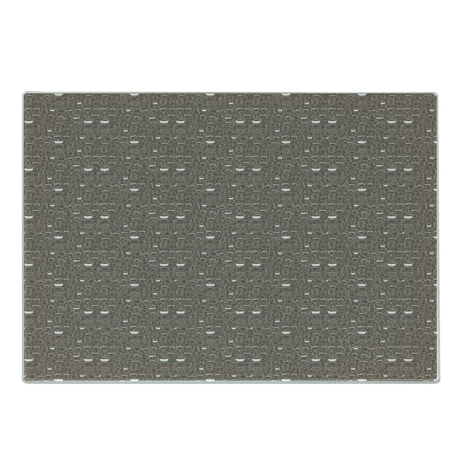Ambesonne Coffee Themed Tempered Glass Cutting Board - Small Size, Pale Taupe White - Decorative Serving Board for Coffee, Tea, Toast & Pastries - Perfect for Kitchen, Breakfast Nook & Coffee Station Decor