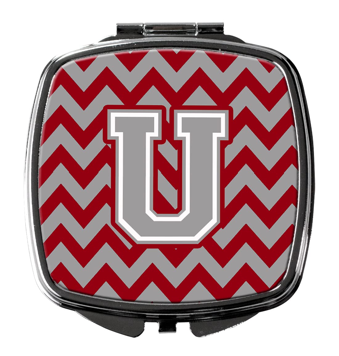 Caroline's Treasures CJ1043-USCM Letter U Chevron Crimson and Grey Compact Mirror - Decorative Travel Makeup Mirror for Women & Girls, Perfect Gift, Pocket-Sized Folding Handheld Mirror for On-the-Go Touch-Ups, Home Vanity, and Travel Essentials
