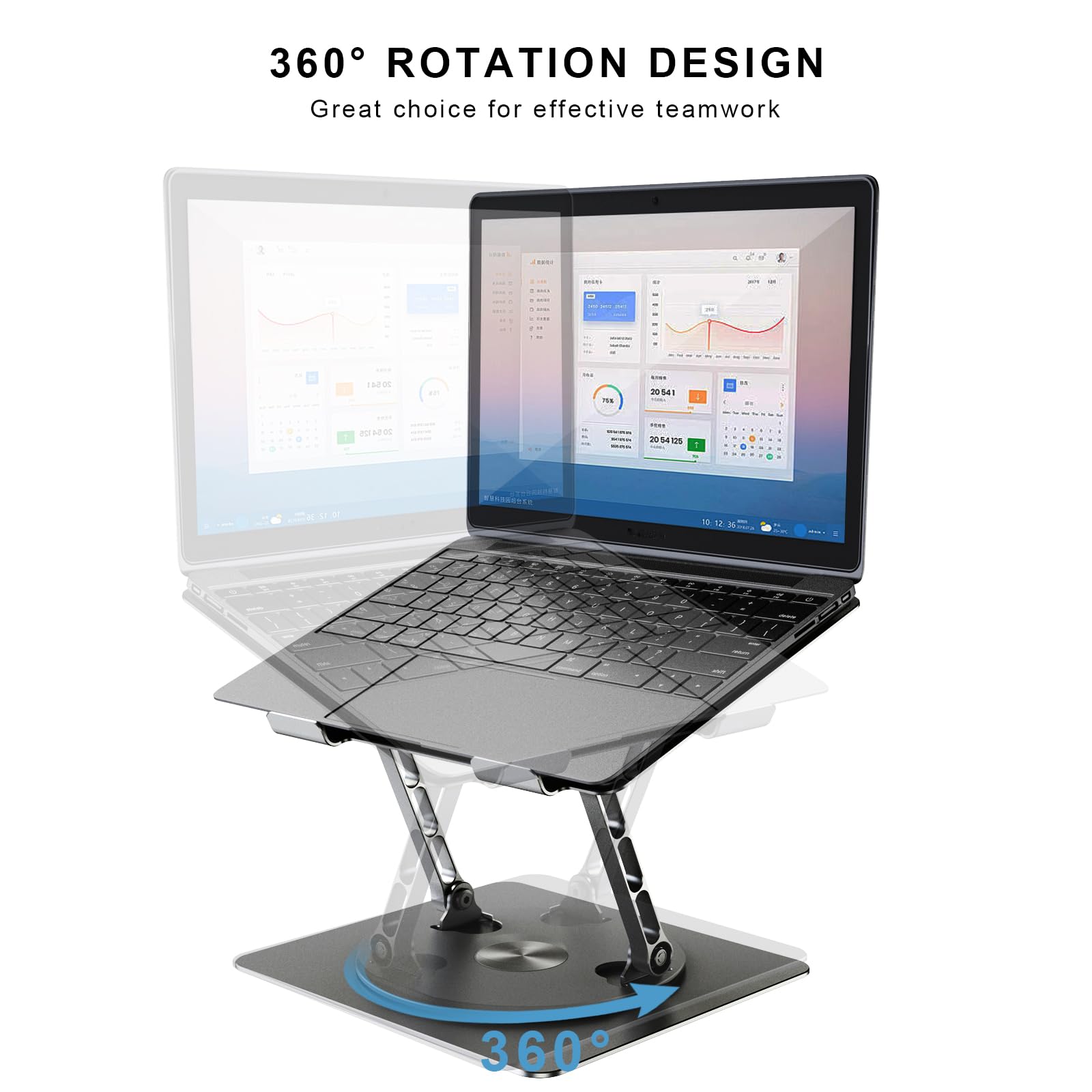 DUCHY 360° Adjustable Laptop Stand - Ergonomic Heavy Duty Portable Holder for MacBook Air/Pro & All Laptops up to 17 Inches, Grey - Perfect for Home Office, Gaming & Travel