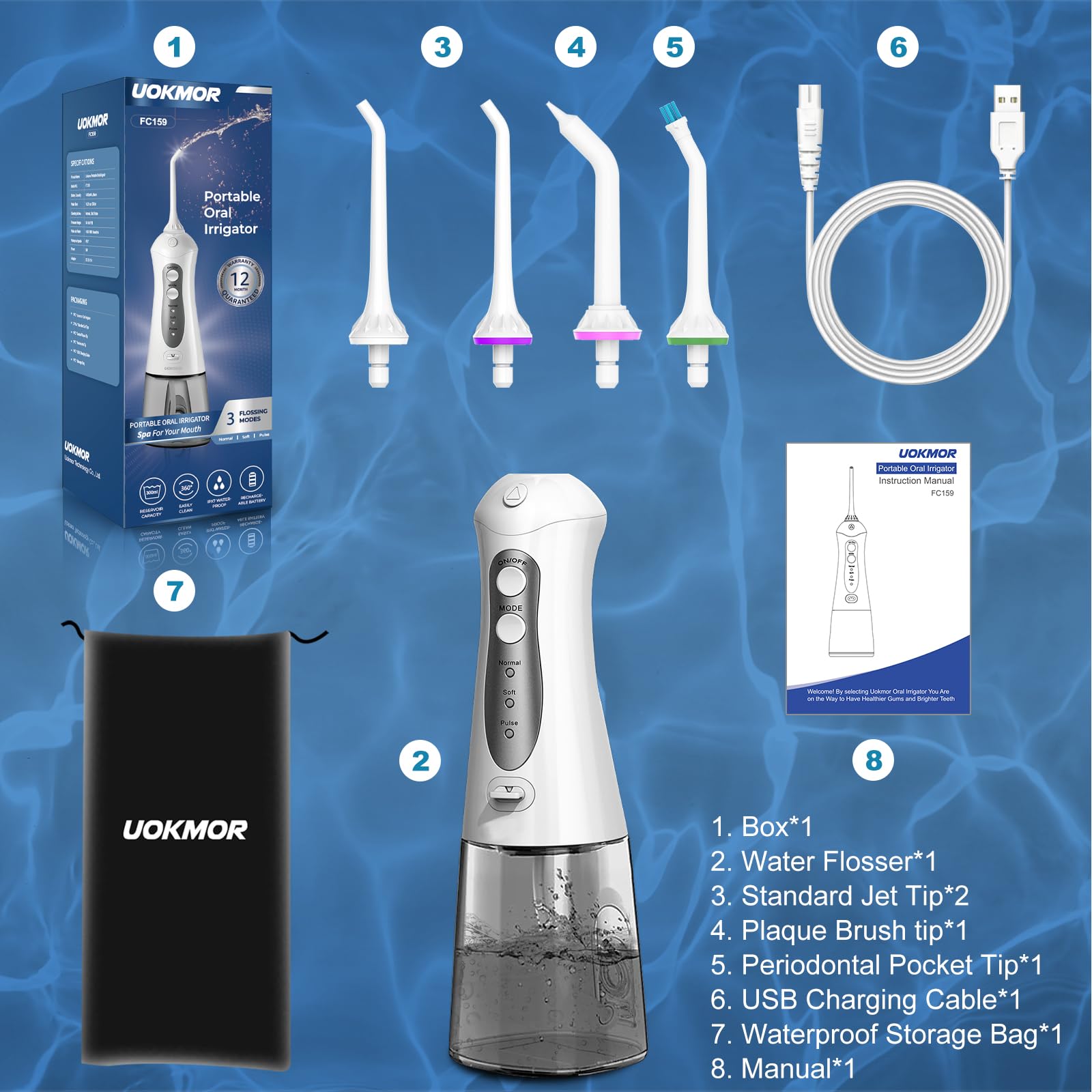 Portable Cordless Water Flosser for Adults - 300ML Rechargeable Dental Oral Irrigator for Teeth Cleaning, Travel & Home Use - Perfect for Braces, Gums & Oral Hygiene Care