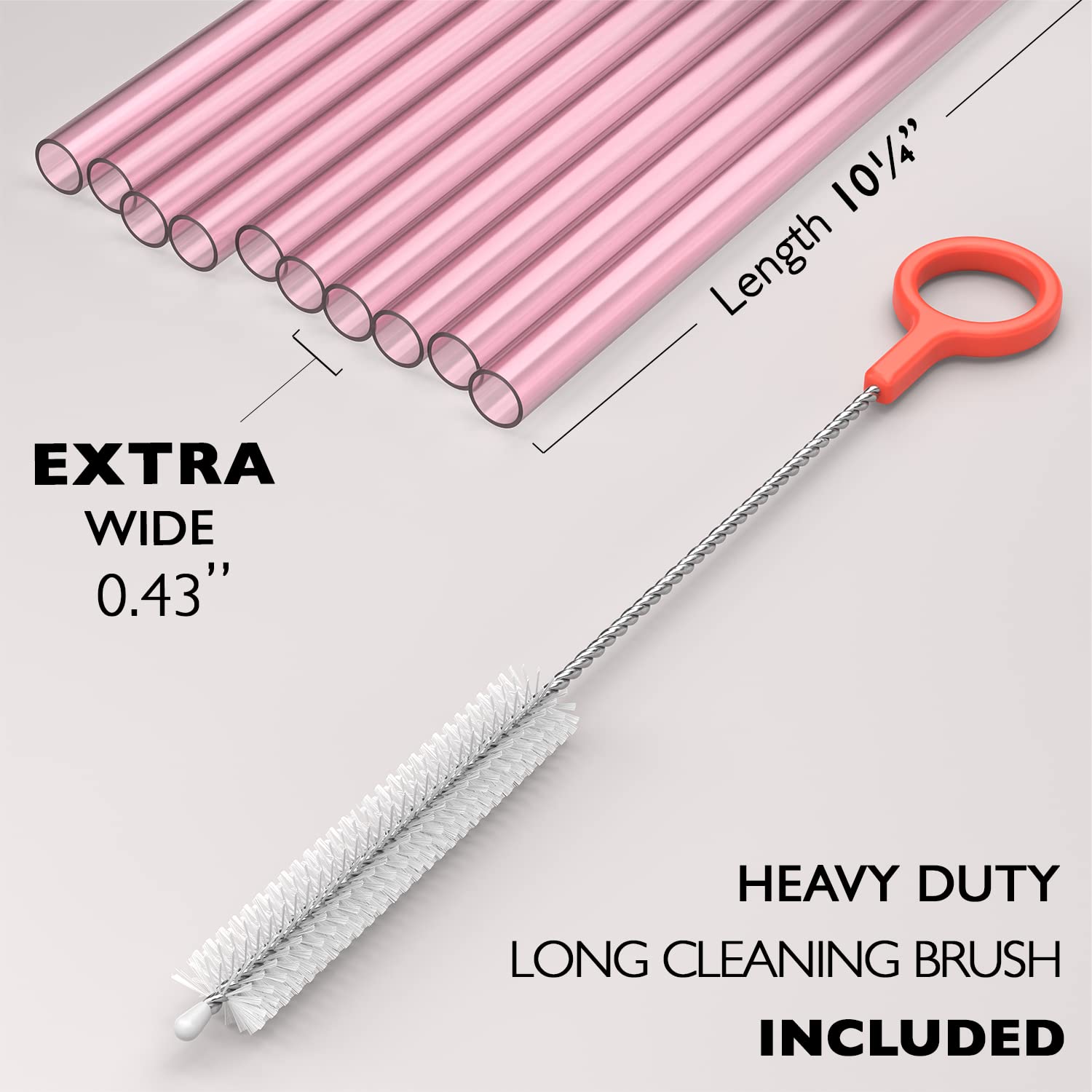 Extra Wide Reusable Plastic Straws for Smoothies & Bubble Tea - BPA Free