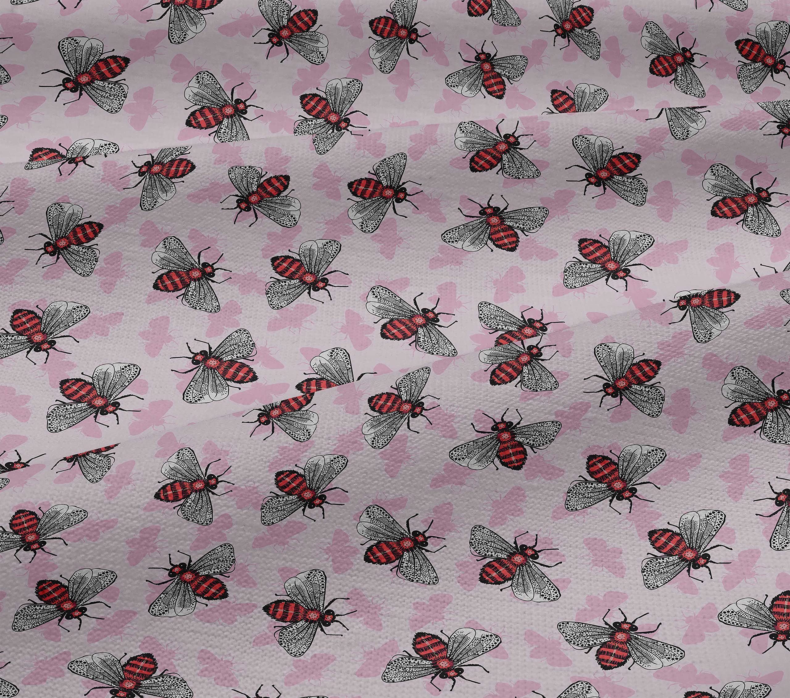 oneOone Cotton Jersey Light Pink Floral & Bee Print Fabric - 58 Inch Wide by The Yard | Soft Sewing Material for DIY Dresses, Quilts & Home Decor