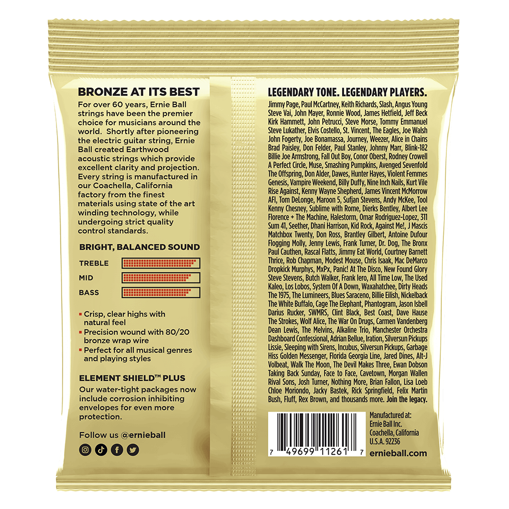 Ernie Ball Earthwood Medium 8020 Bronze Acoustic Guitar Strings 3-Pack (13-56 Gauge) - Perfect for Studio Recording, Live Performances & Everyday Practice