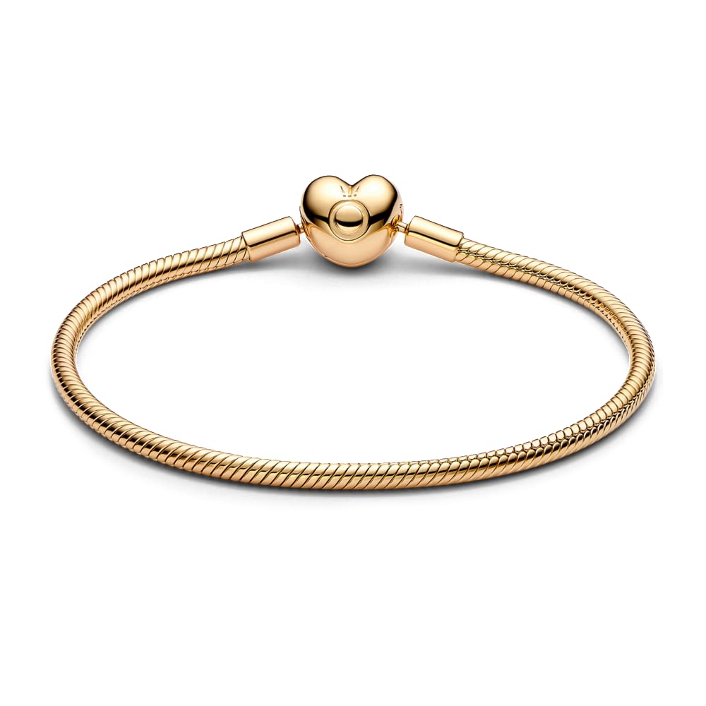 Pandora Heart Clasp Snake Chain Bracelet for Women - Adjustable Silver Charm Bracelet Compatible with Moments Charms - Elegant Jewelry Gift for Her with Gift Box - Perfect for Anniversary, Birthday & Valentine's Day Gifts