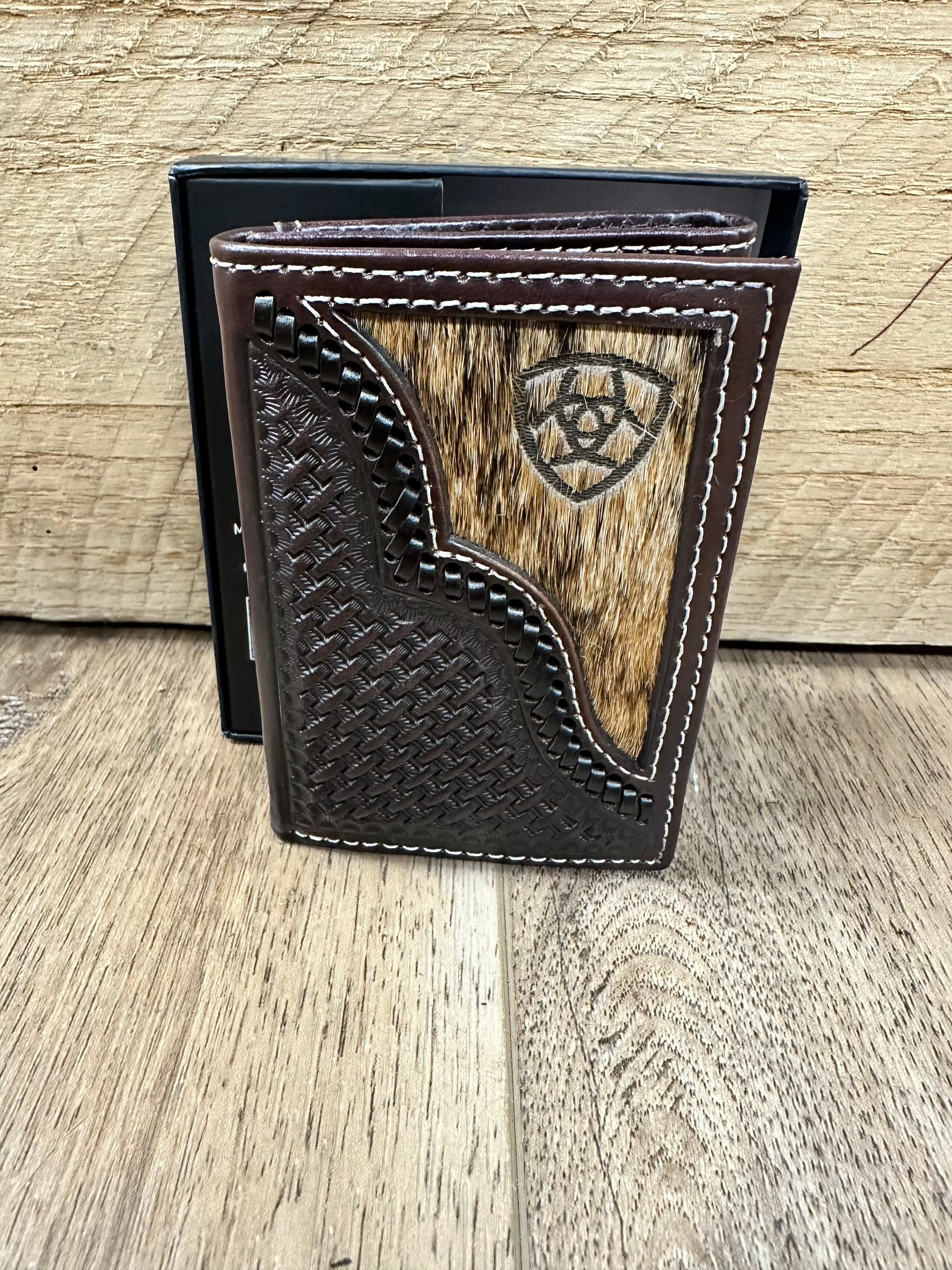Ariat Genuine Calf Hair Basketweave Leather Wallet for Men - Stylish Bifold Design with RFID Protection - Perfect for Everyday Carry, Travel & Business Use