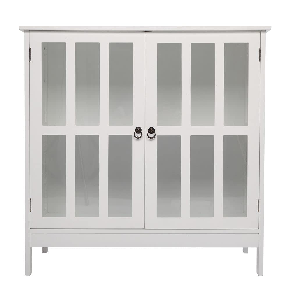 White Sideboard Storage Cabinet with 2 Glass Doors - Modern Cupboard for Dining Room, Entryway & Living Room - Perfect for Home Organization and Displaying Decor